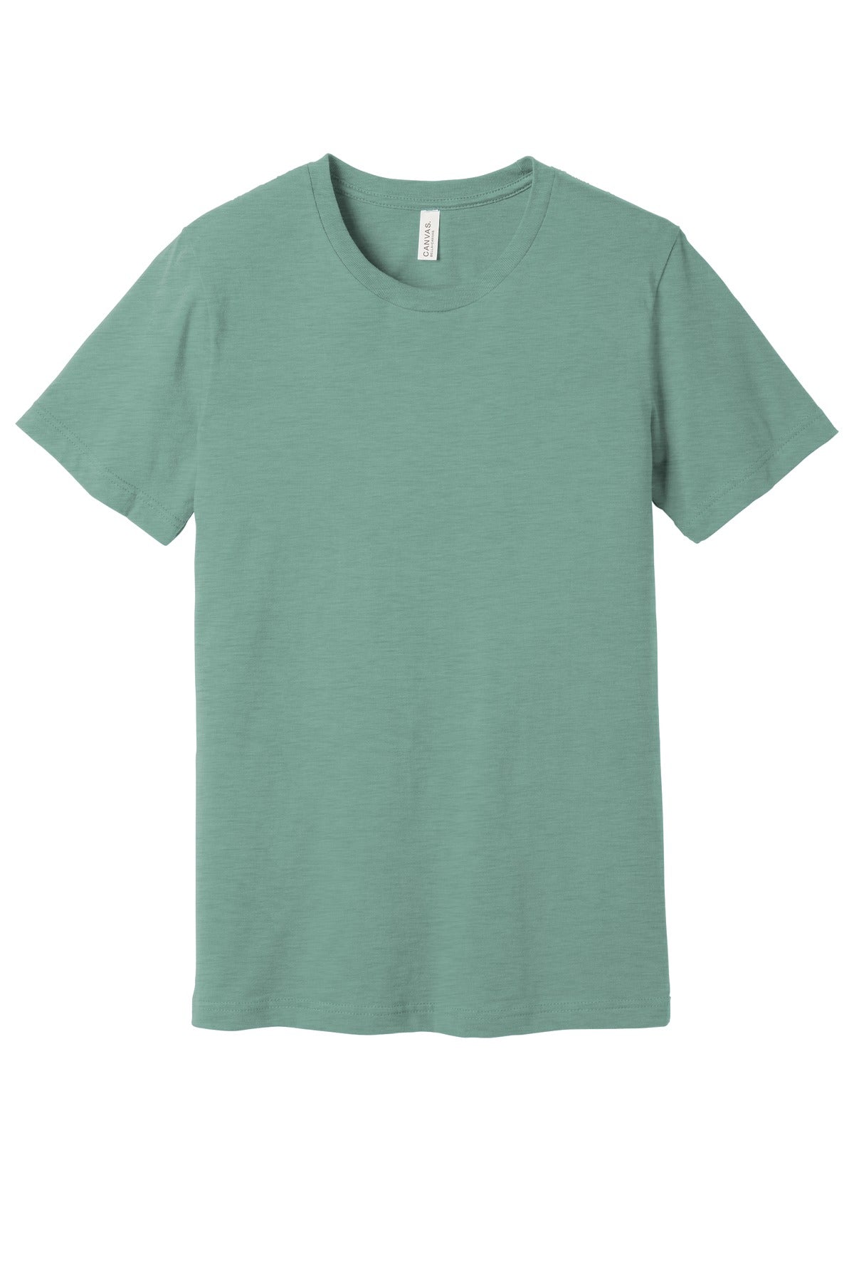Front View of Ht Prm Dsty Bl BELLA+CANVAS Unisex Heather CVC Short Sleeve Tee. BC3001CVC