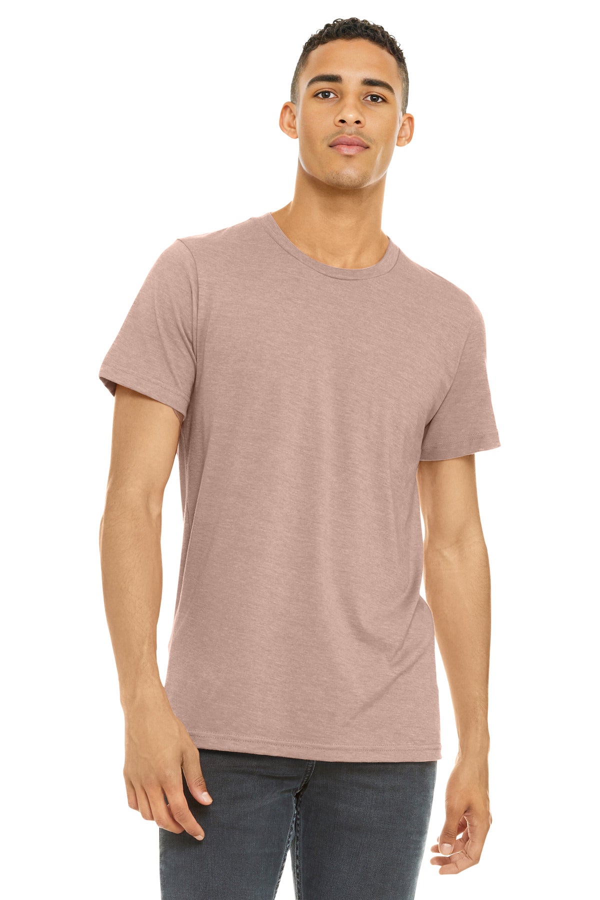 Front View of Ht Prm Peach BELLA+CANVAS Unisex Heather CVC Short Sleeve Tee. BC3001CVC
