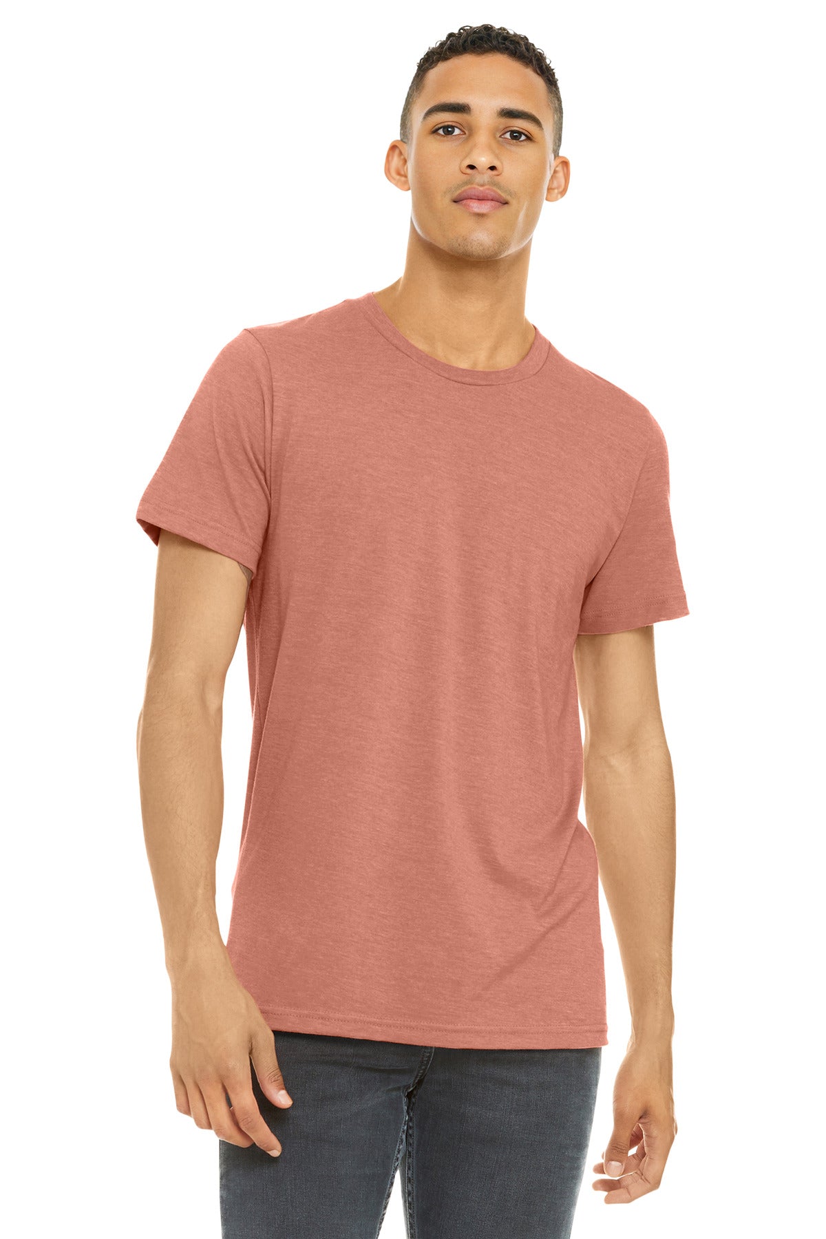 Front View of Ht Prm Sunset BELLA+CANVAS Unisex Heather CVC Short Sleeve Tee. BC3001CVC