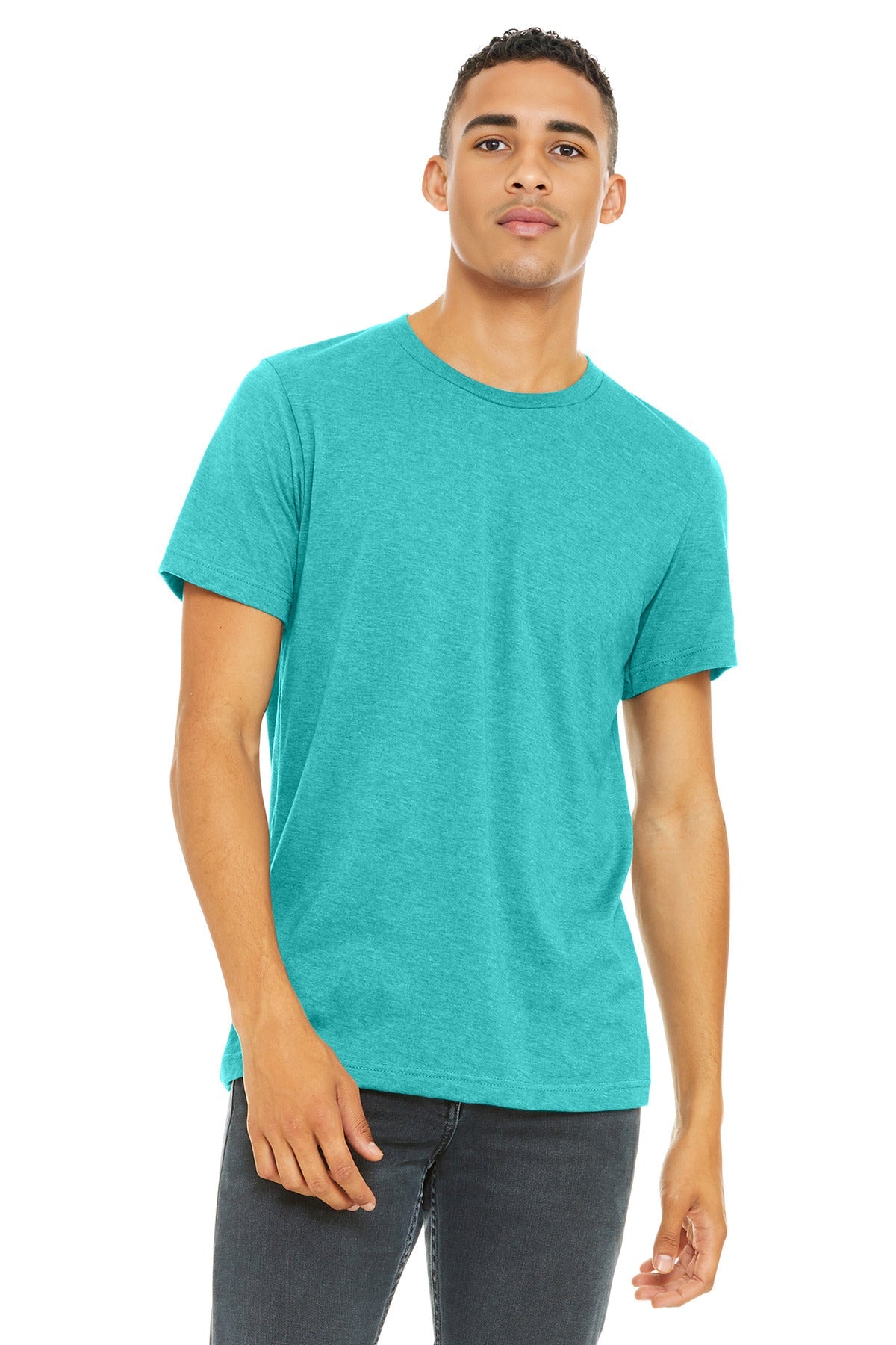 Front View of Ht Sea Green BELLA+CANVAS Unisex Heather CVC Short Sleeve Tee. BC3001CVC