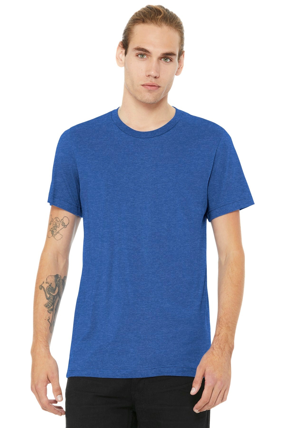 Front View of Ht True Royal BELLA+CANVAS Unisex Heather CVC Short Sleeve Tee. BC3001CVC