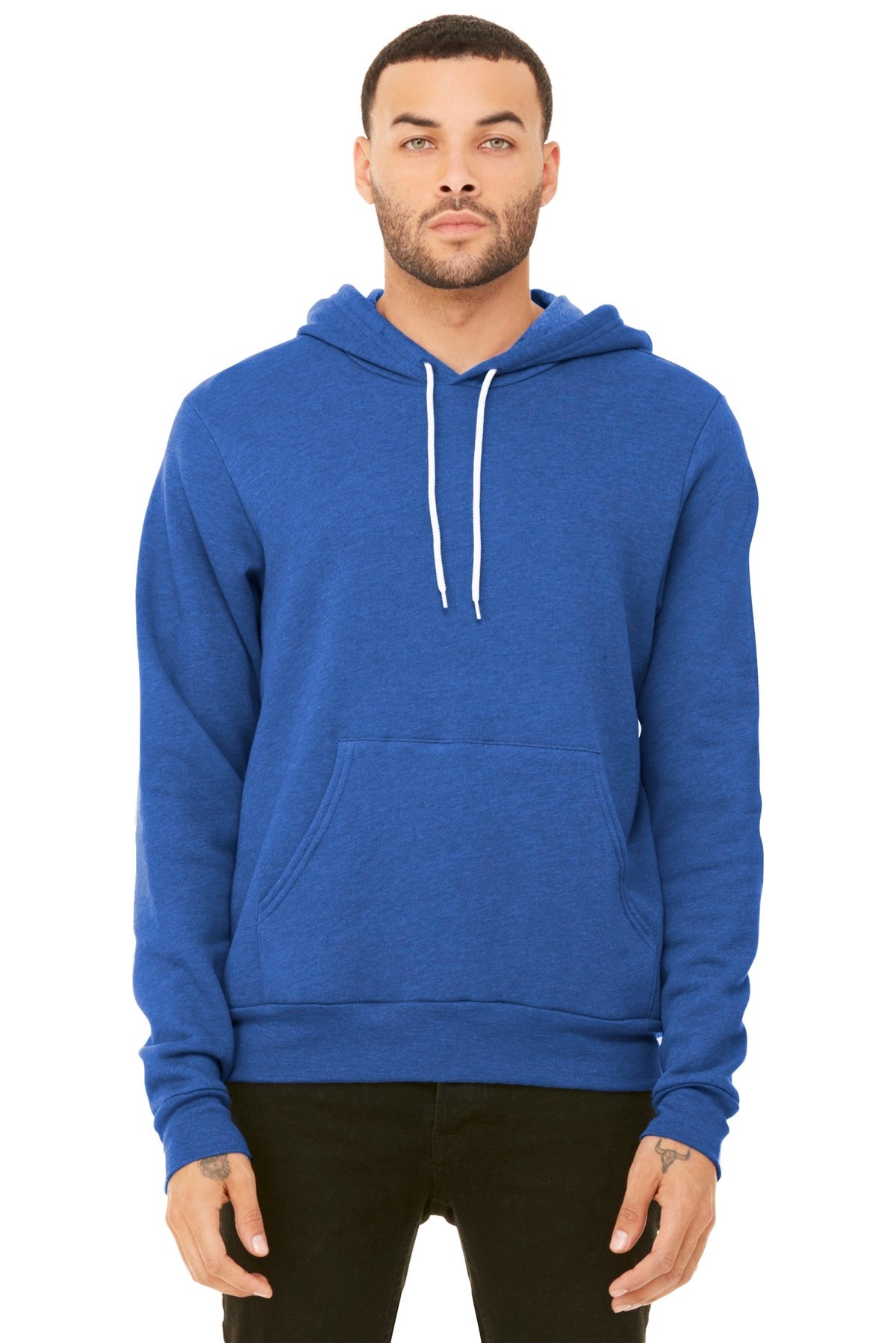 Front View of Ht True Royal BELLA+CANVAS Unisex Sponge Fleece Pullover Hoodie. BC3719