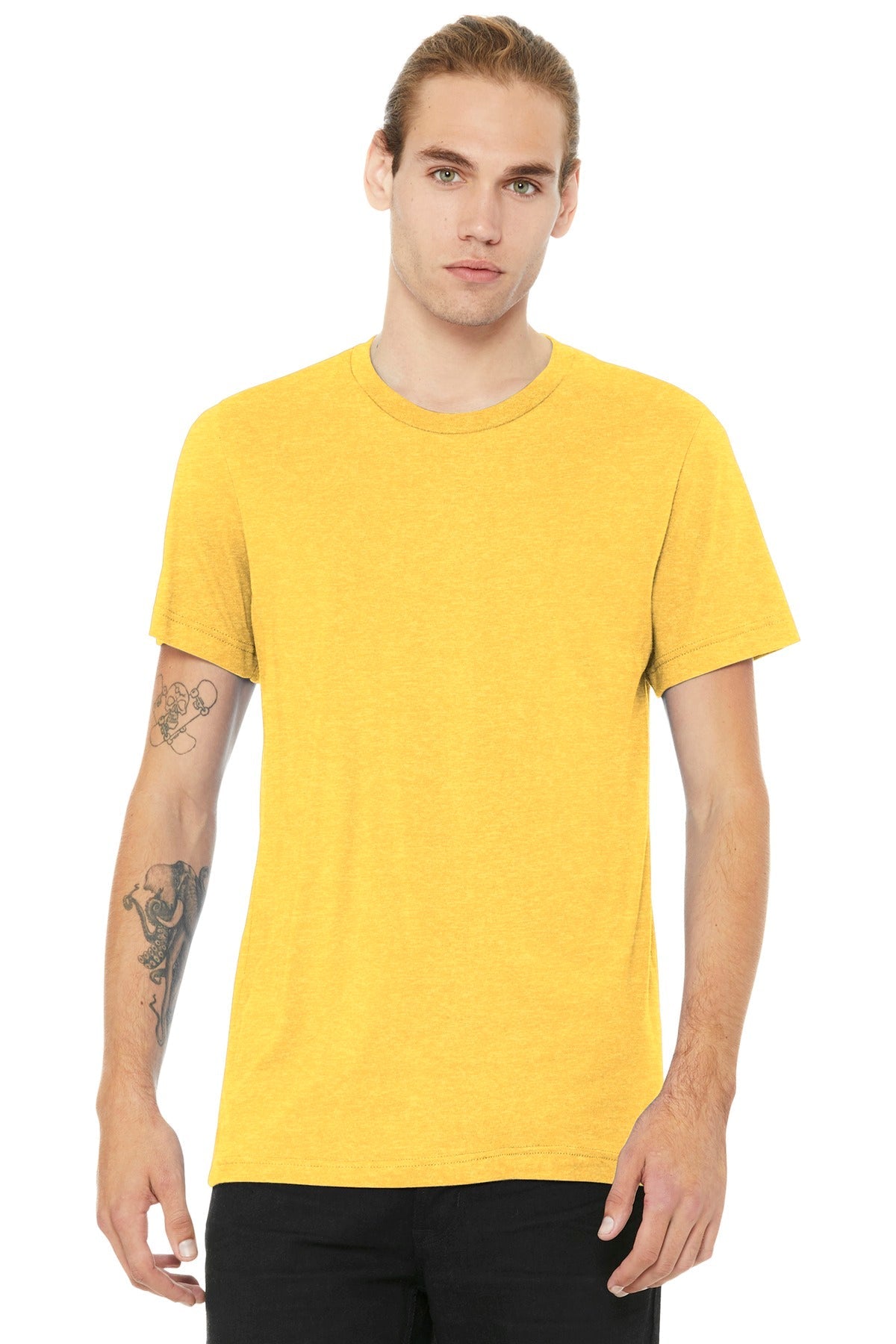 Front View of Ht Yellow Gold BELLA+CANVAS Unisex Heather CVC Short Sleeve Tee. BC3001CVC