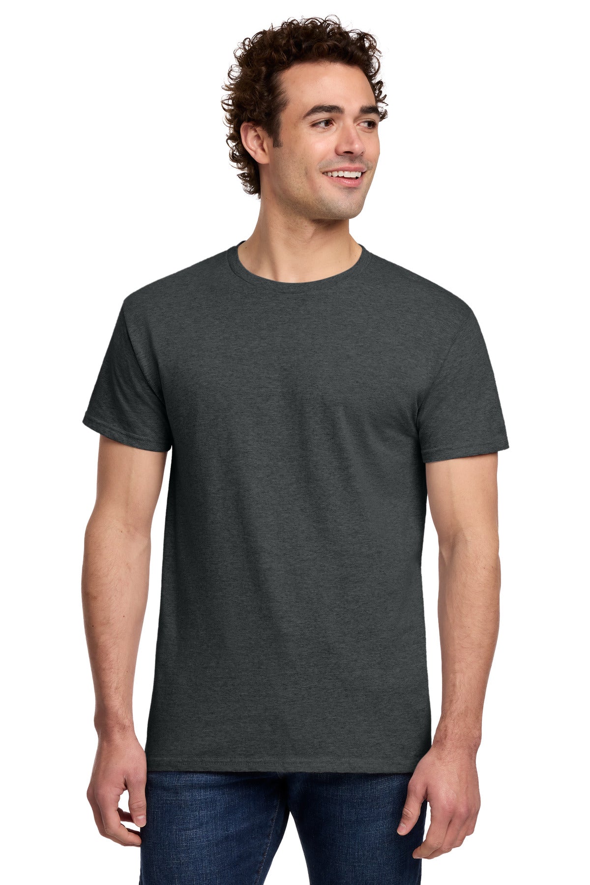Front View of HtDkGrey Gildan Light Cotton Tee 3000