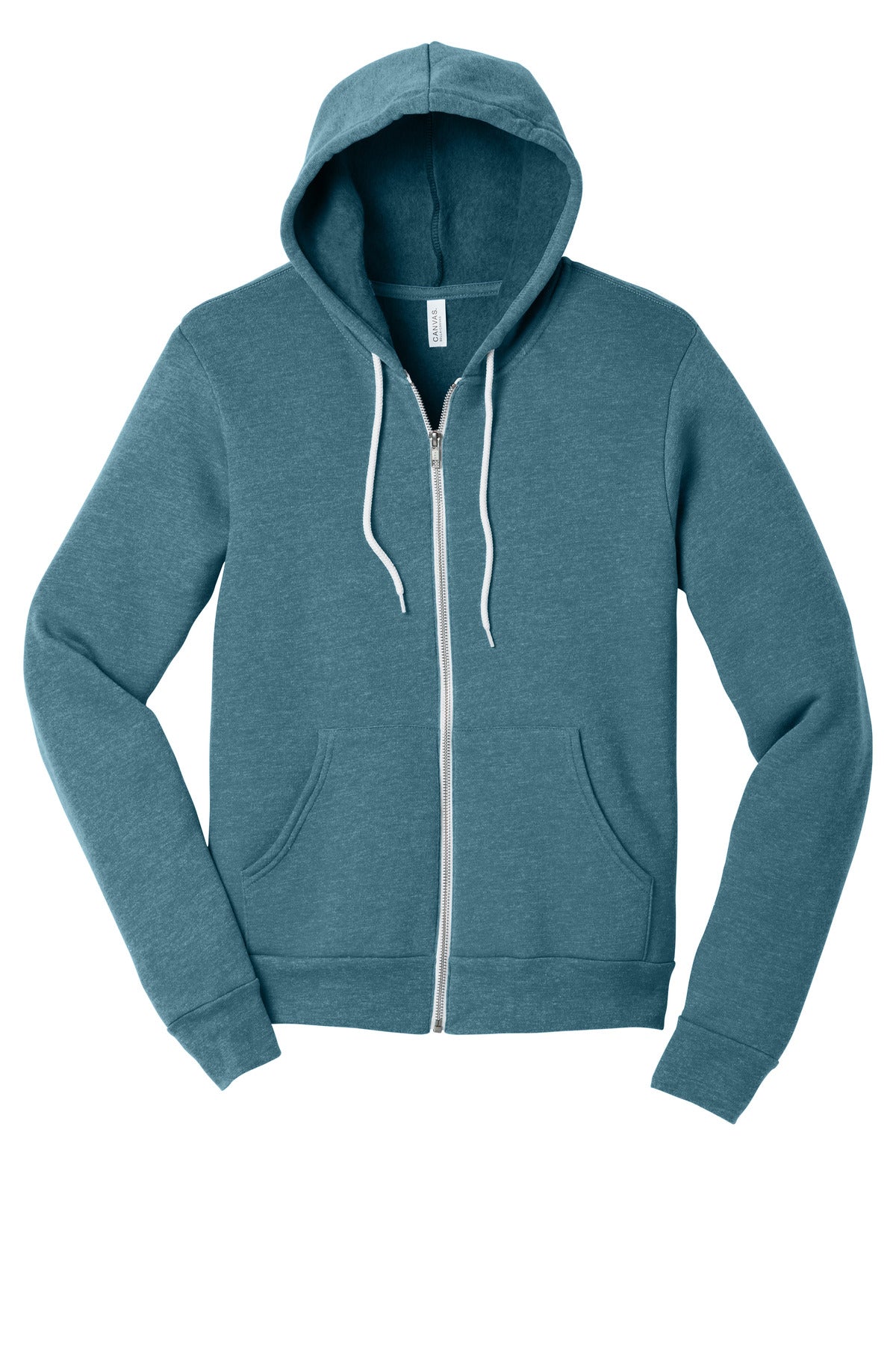 Front View of HtDpTeal BELLA+CANVAS Unisex Sponge Fleece Full-Zip Hoodie. BC3739