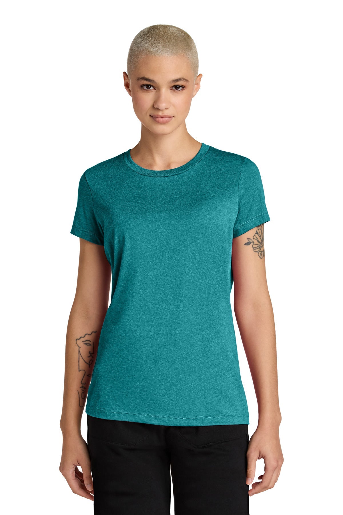 Front View of HtdTeal District Women's Perfect Weight CVC Tee DT188