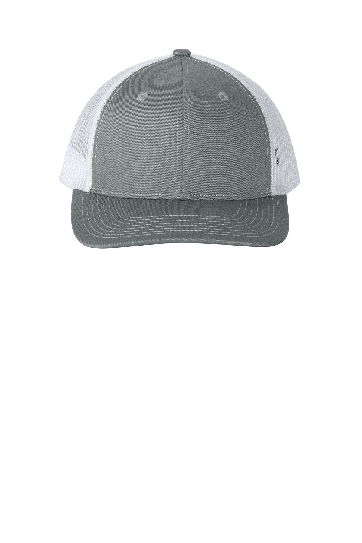 Front View of HtGy/White Port Authority Snapback Ponytail Trucker Cap LC401