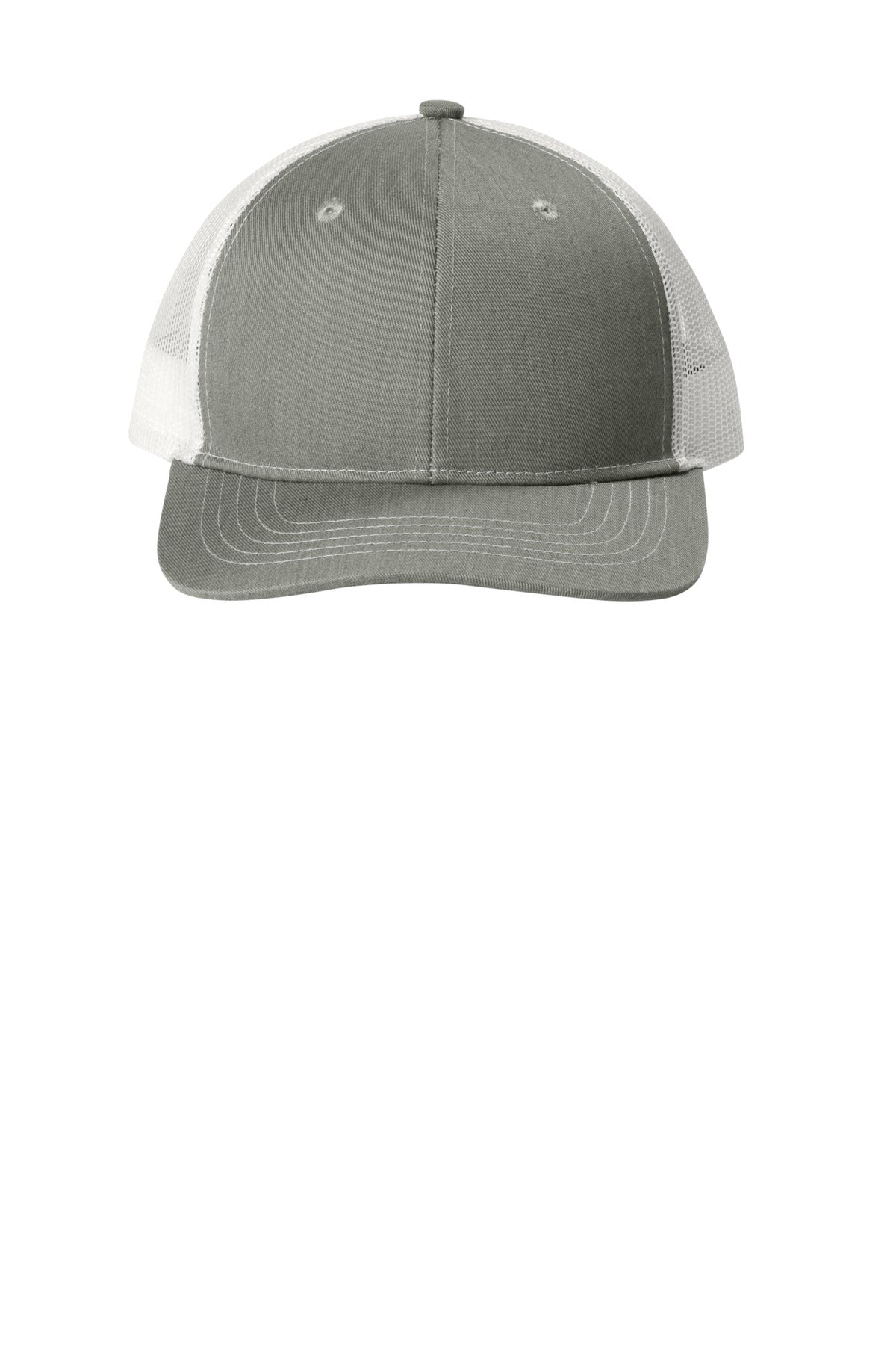 Front View of HtGy/White Port Authority Youth Snapback Trucker Cap YC402