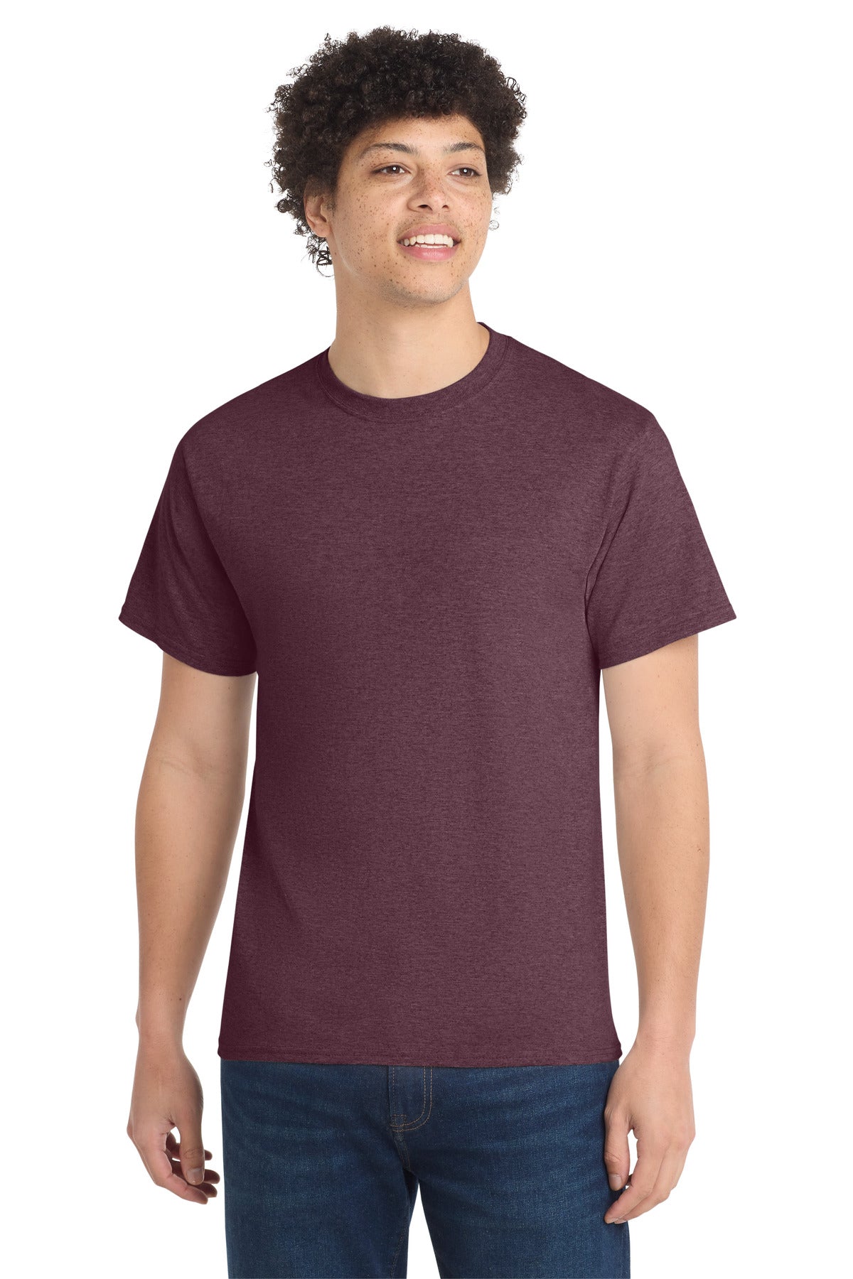 Front View of Hthr Ath Mroon Port & Co Core Cotton Tee. PC54