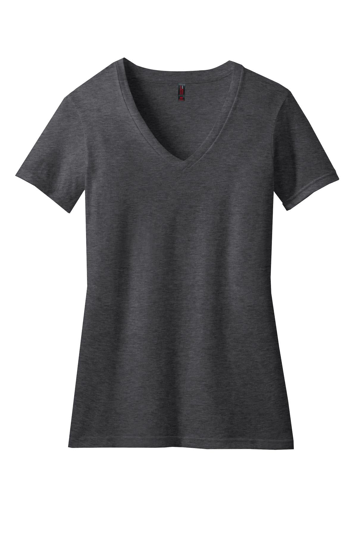 Front View of Hthr Charcoal District Women's Perfect Blend CVC V-Neck Tee. DM1190L