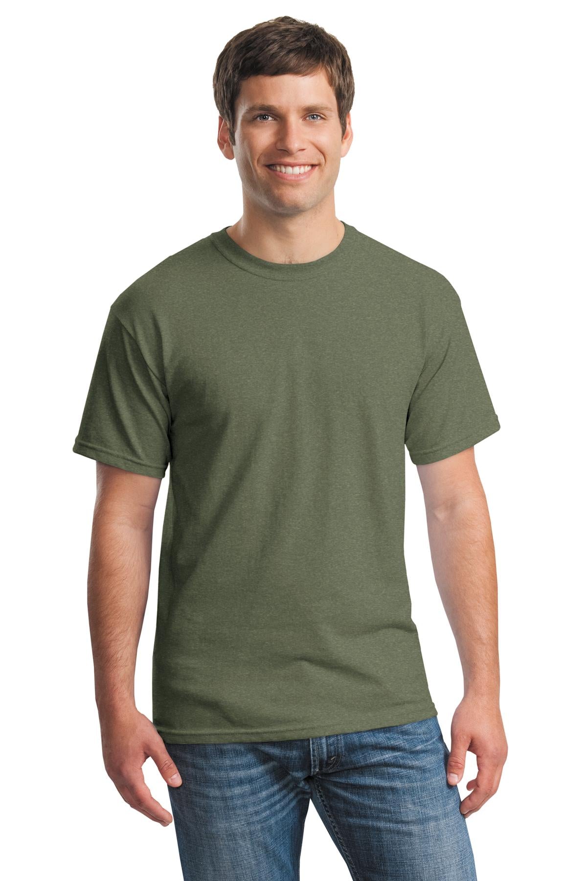 Front View of Hthr Mltry Grn Gildan - Heavy Cotton 100% Cotton T-Shirt. 5000