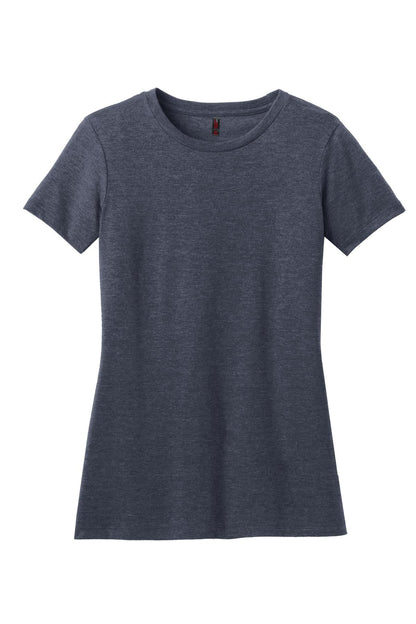 Front View of Hthr Navy District Women's Perfect Blend CVC Tee. DM108L