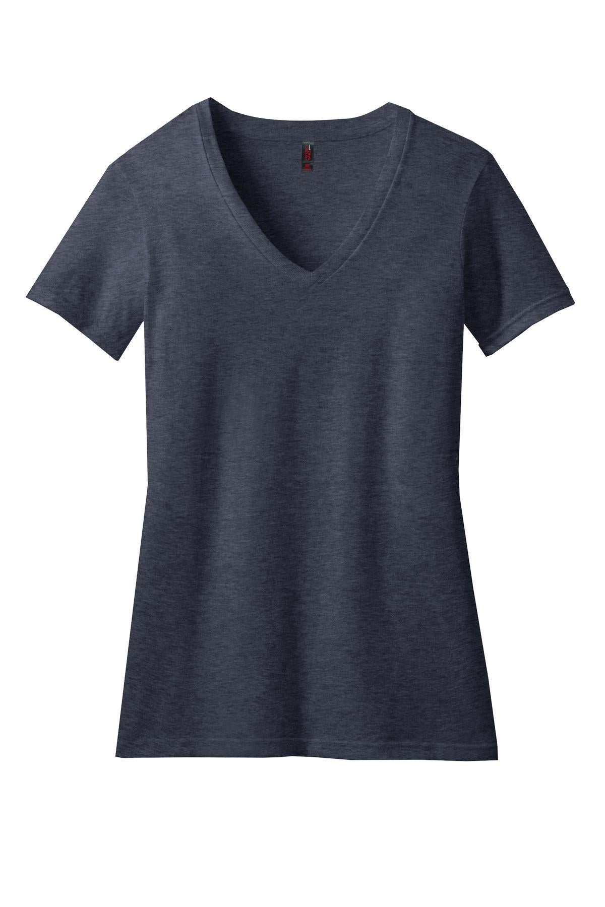 Front View of Hthr Navy District Women's Perfect Blend CVC V-Neck Tee. DM1190L