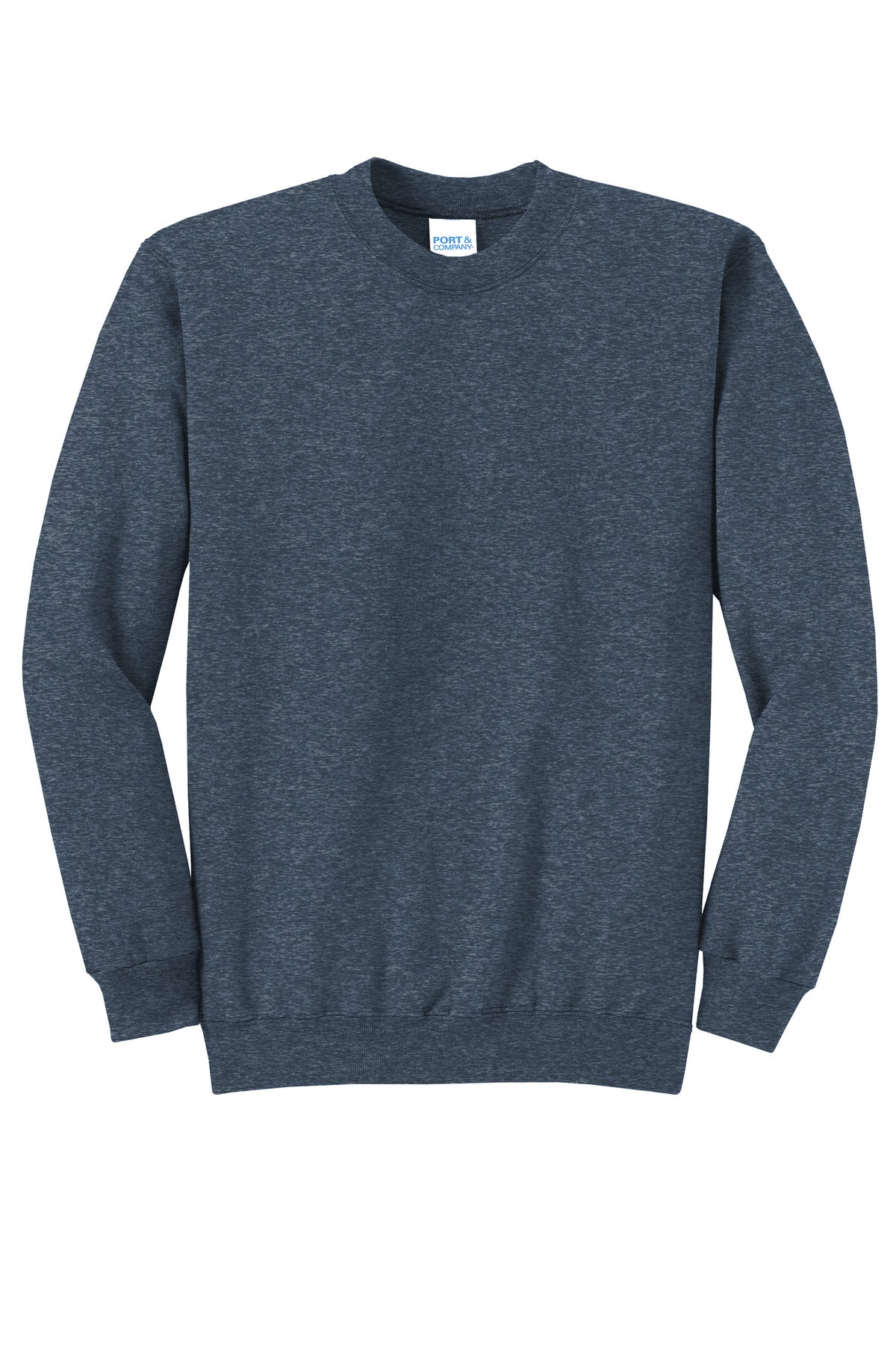 Front View of Hthr Navy Port & Co Core Fleece Crewneck Sweatshirt. PC78