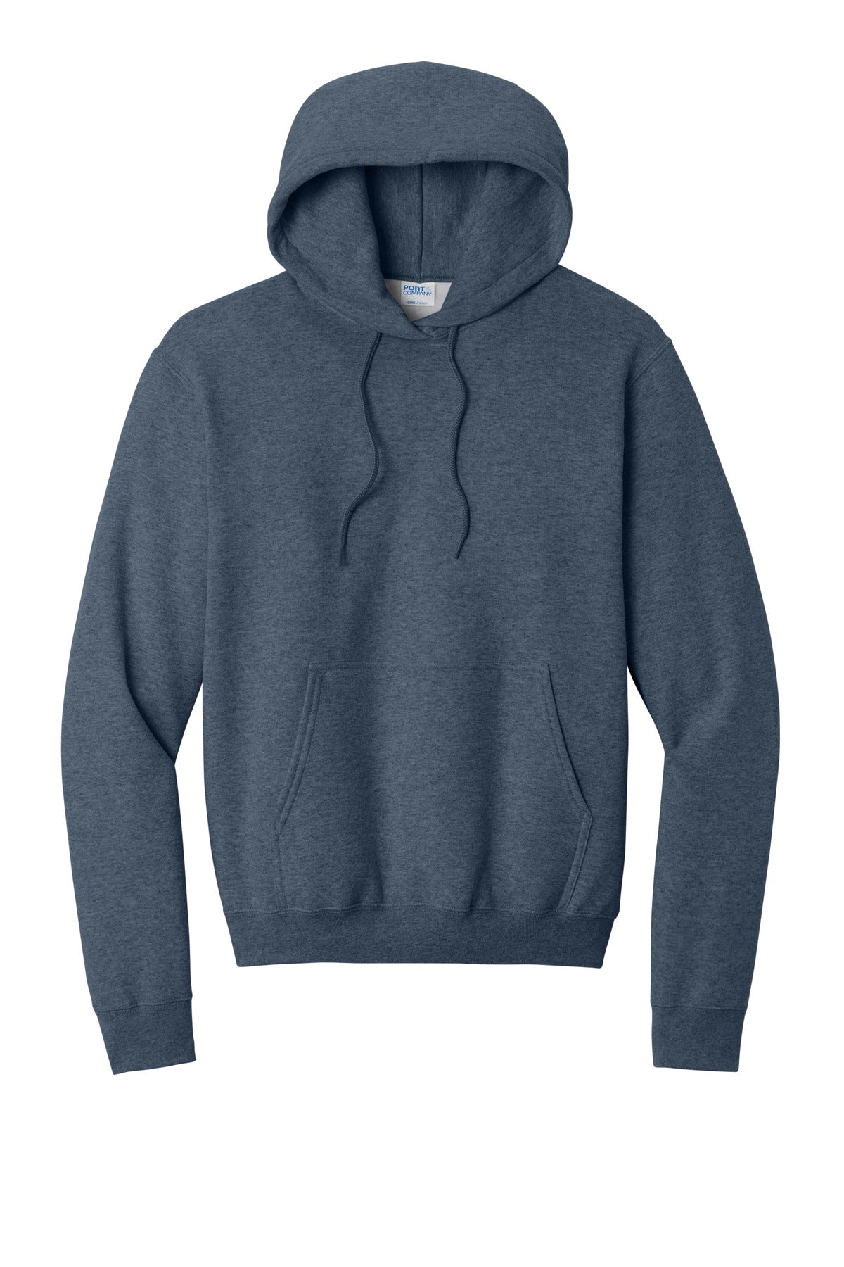 Front View of Hthr Navy Port & Co Core Fleece Pullover Hooded Sweatshirt. PC78H