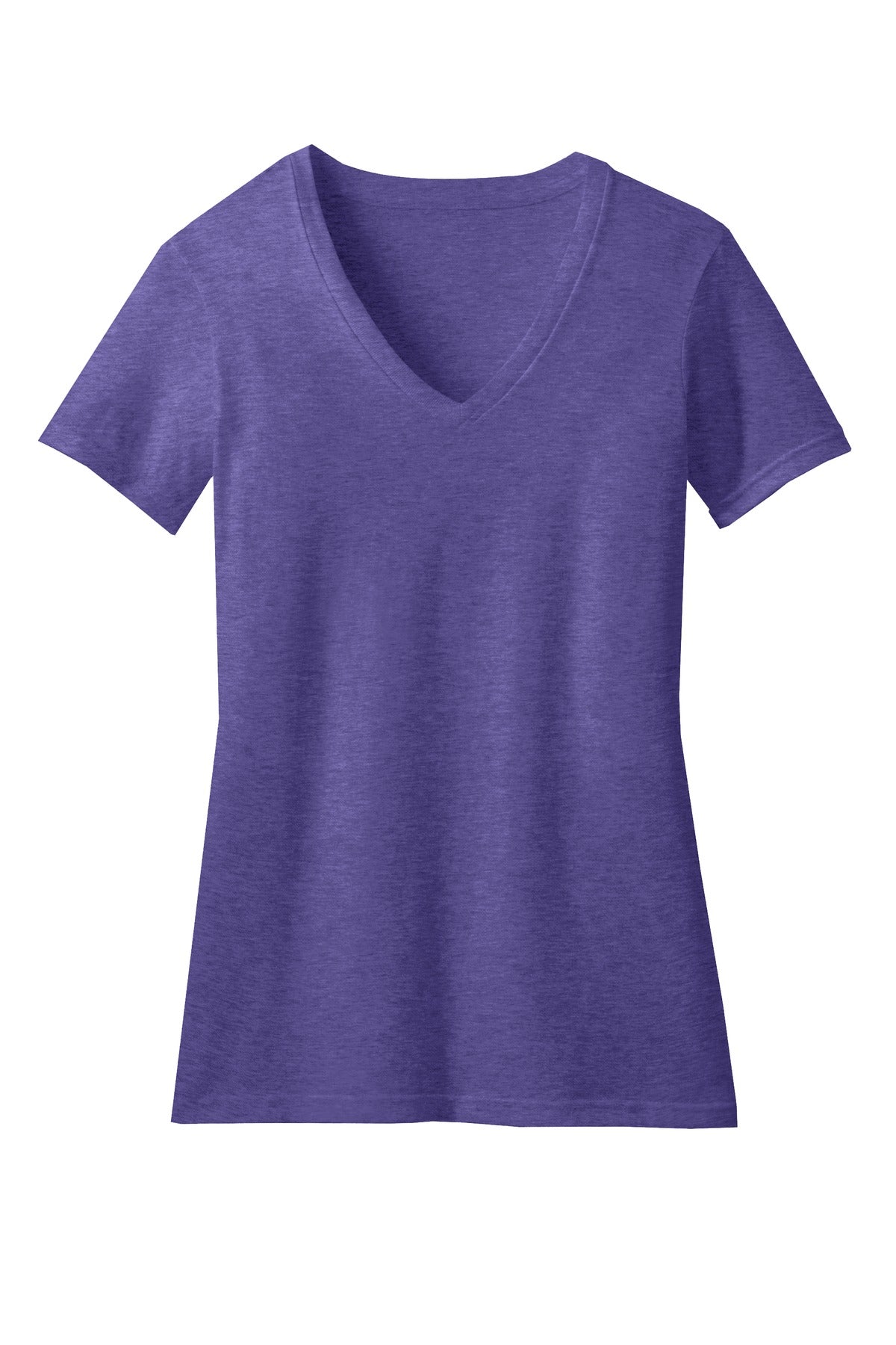 Front View of Hthr Purple District Women's Perfect Blend CVC V-Neck Tee. DM1190L
