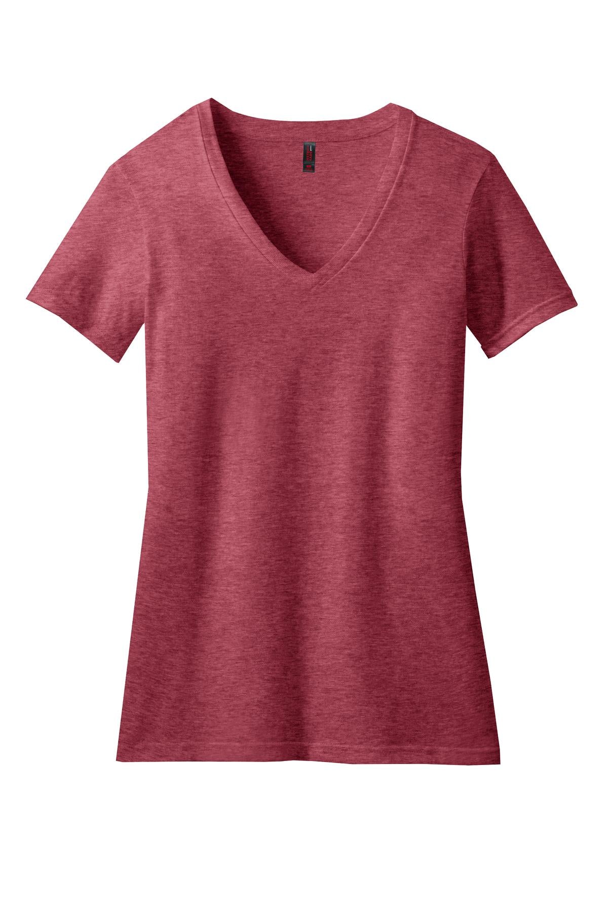 Front View of Hthr Red District Women's Perfect Blend CVC V-Neck Tee. DM1190L