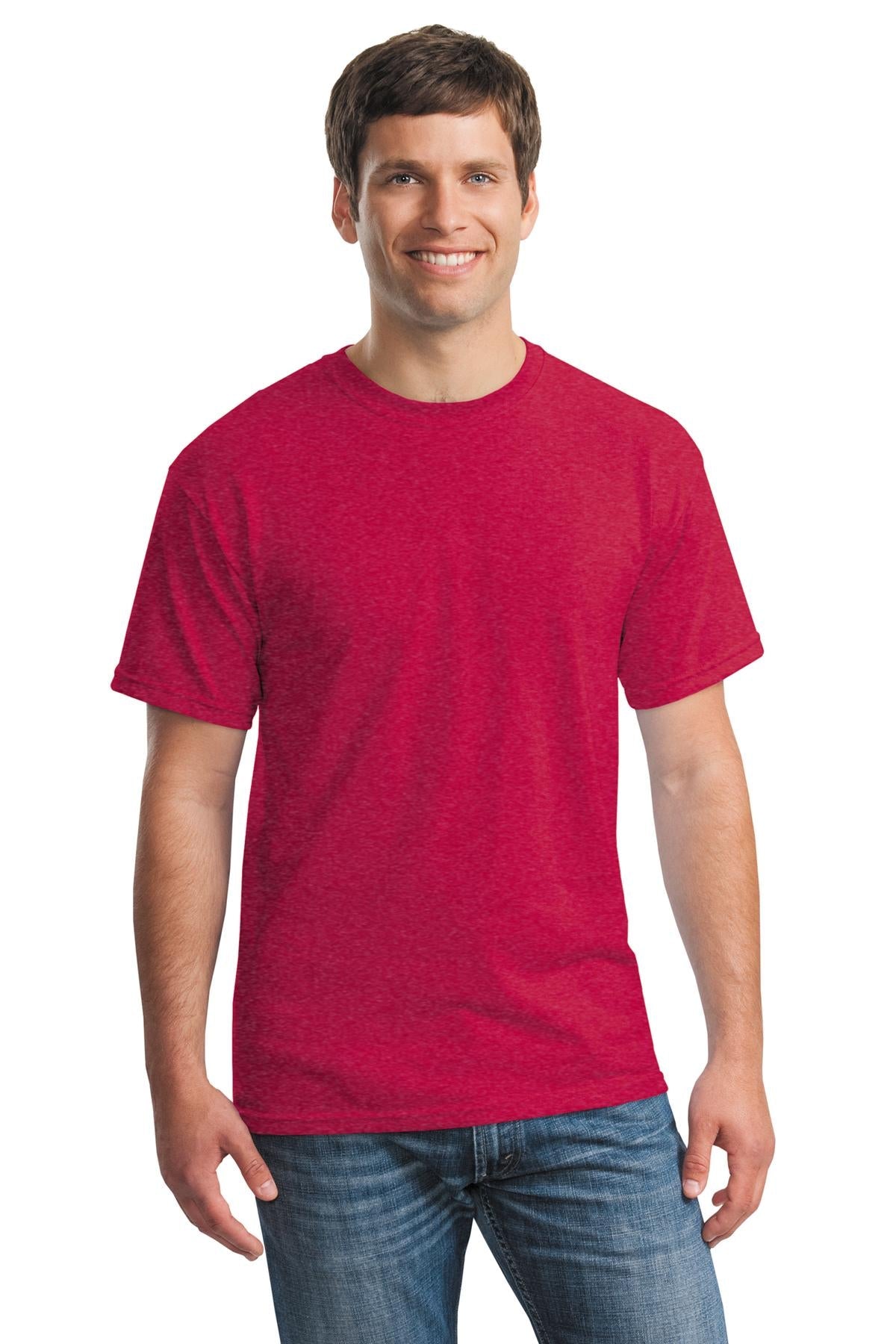 Front View of Hthr Red Gildan - Heavy Cotton 100% Cotton T-Shirt. 5000