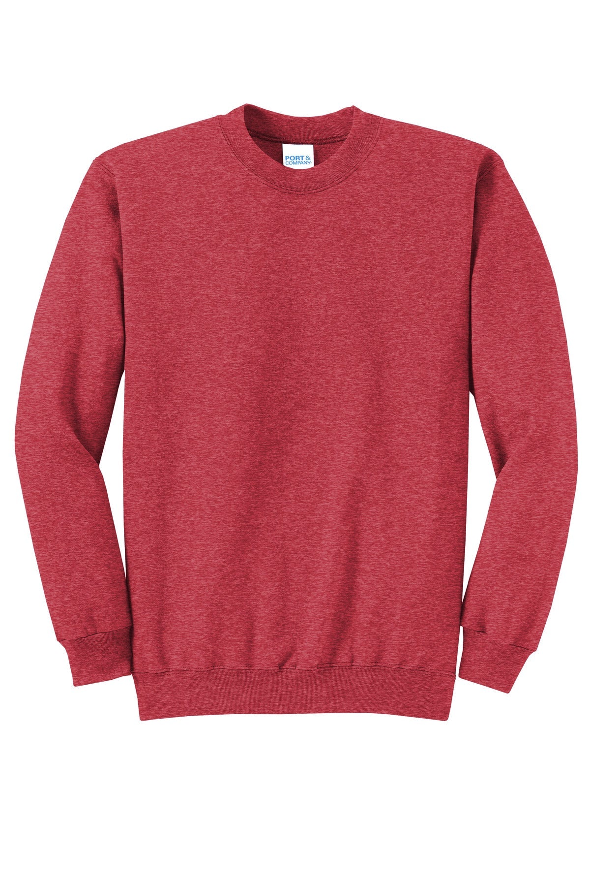 Front View of Hthr Red Port & Co Core Fleece Crewneck Sweatshirt. PC78