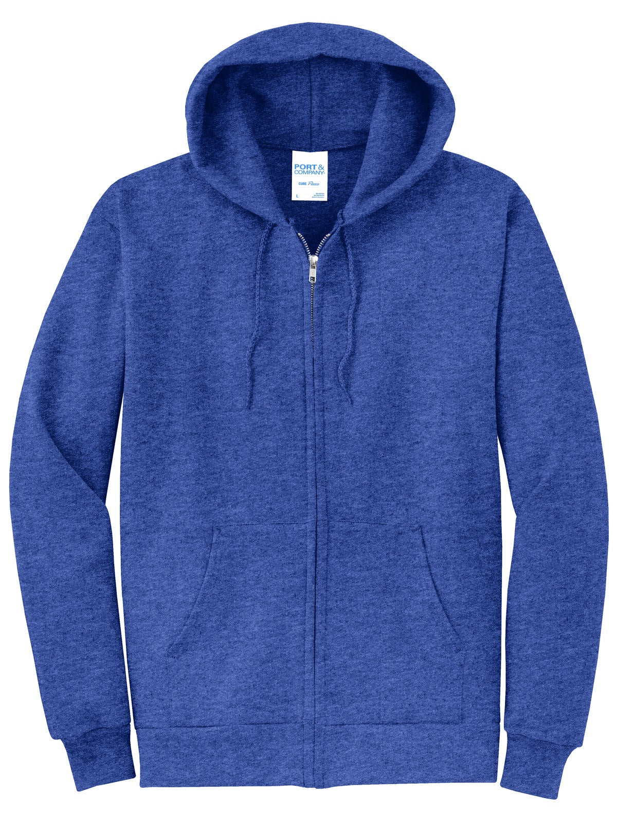 Front View of Hthr Royal Port & Co Core Fleece Full-Zip Hooded Sweatshirt. PC78ZH