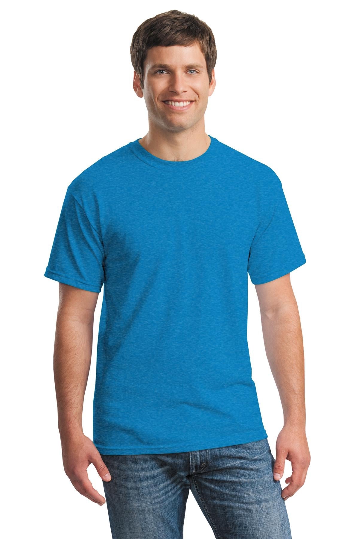 Front View of Hthr Sapphire Gildan - Heavy Cotton 100% Cotton T-Shirt. 5000