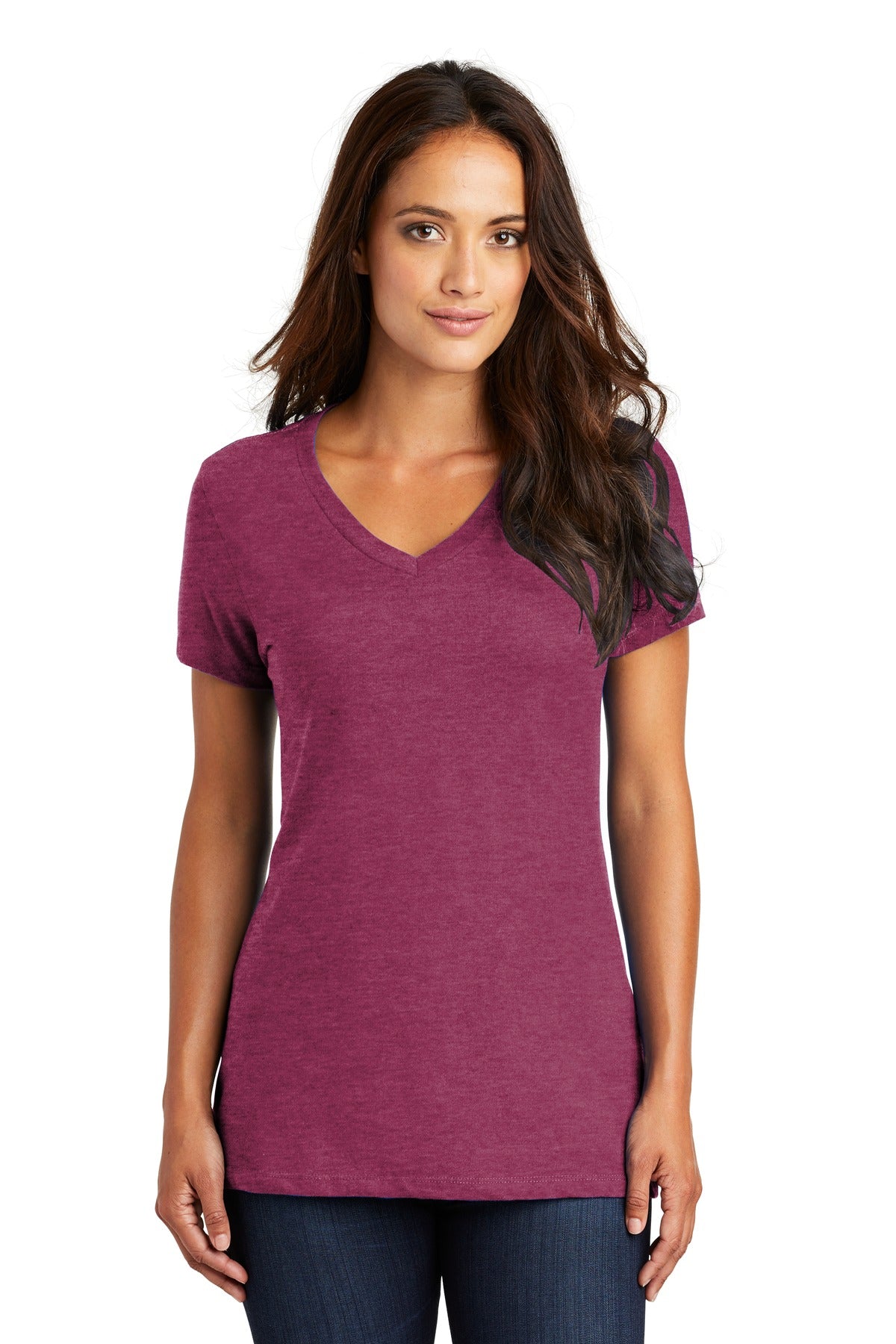 Front View of Hthrd Loganbry District - Women's Perfect Weight V-Neck Tee. DM1170L