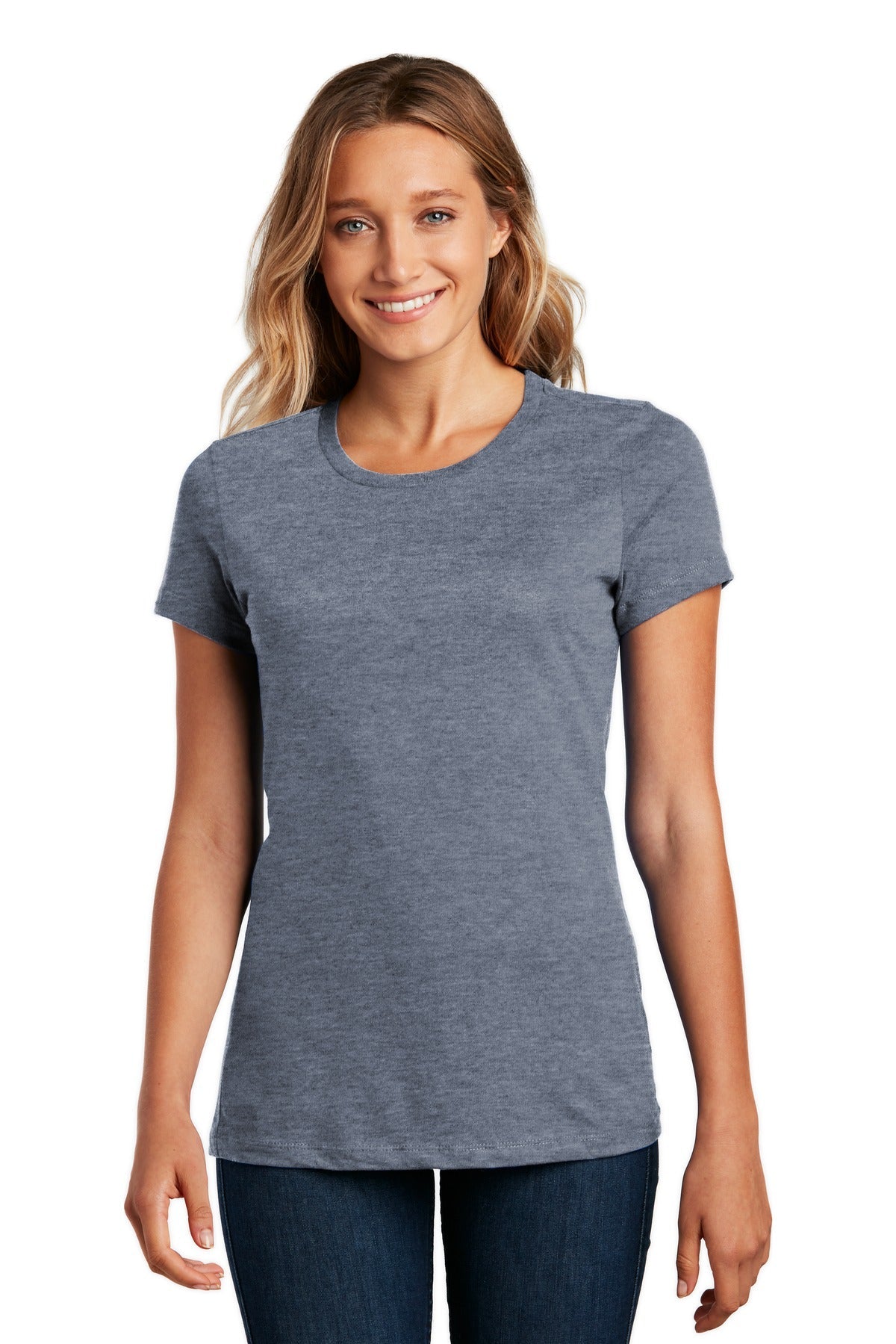 Front View of Hthrd Navy District Women's Perfect Weight Tee. DM104L