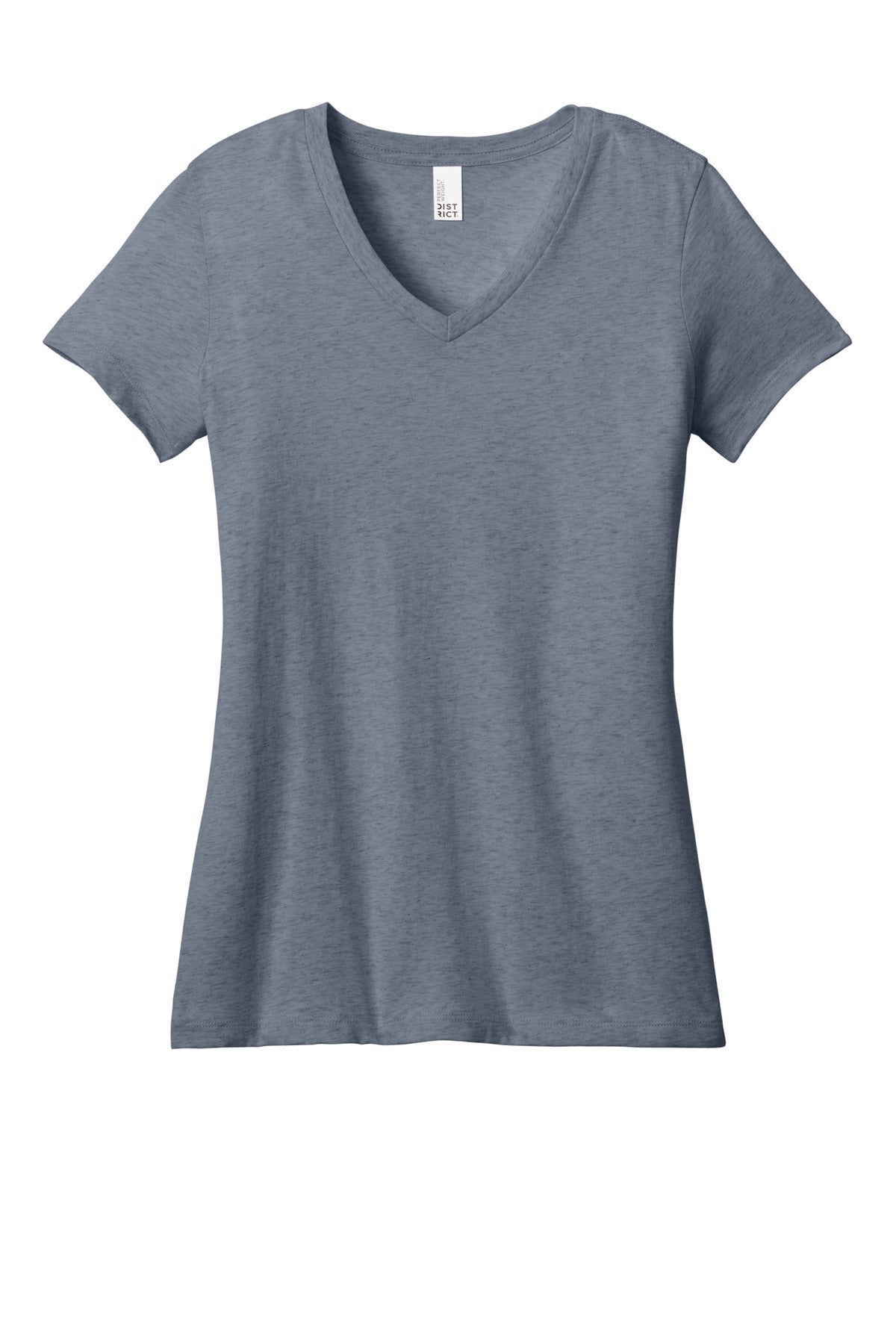 Front View of Hthrd Navy District - Women's Perfect Weight V-Neck Tee. DM1170L