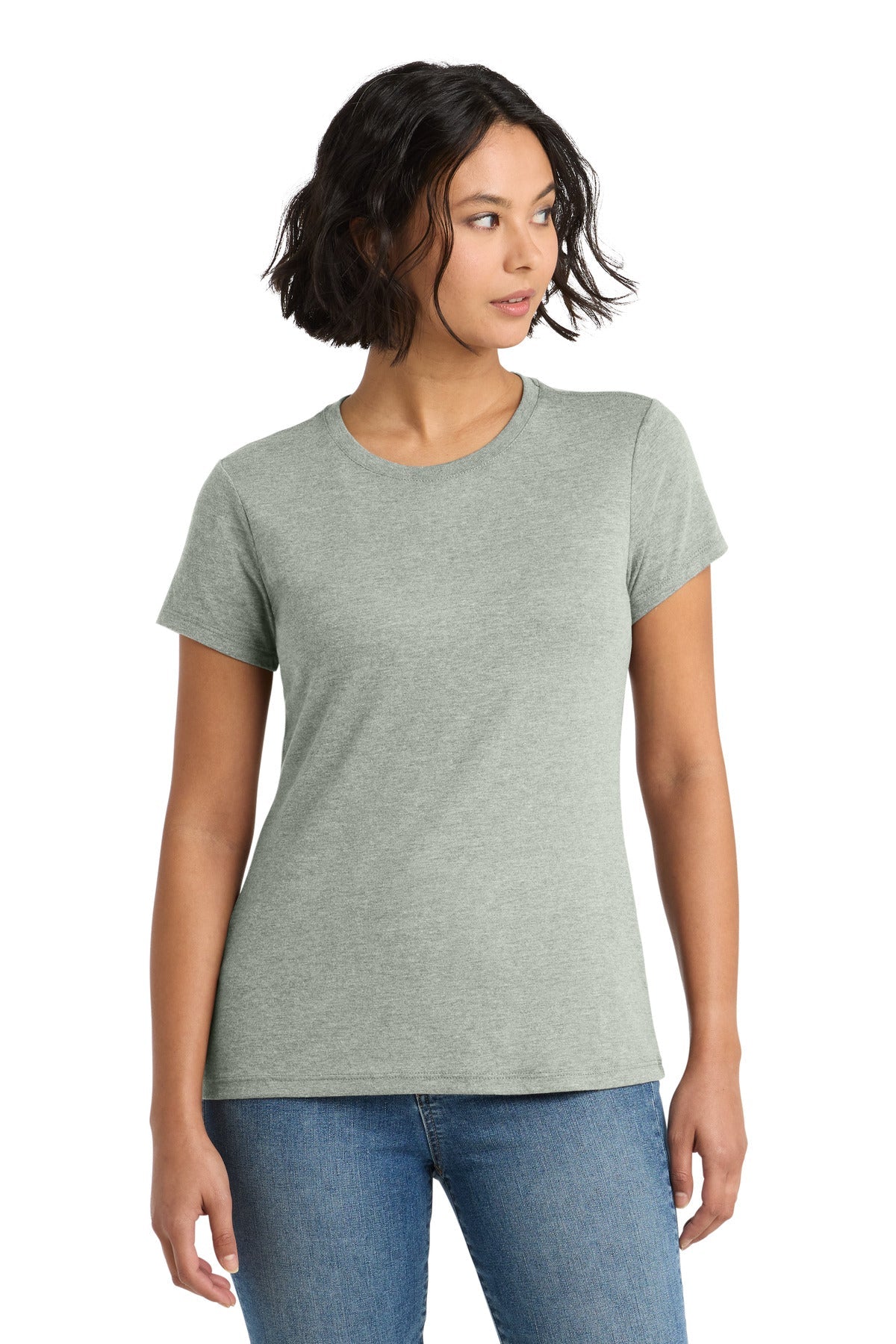 Front View of HthrdGrey District Women's Perfect Tri Tee. DM130L