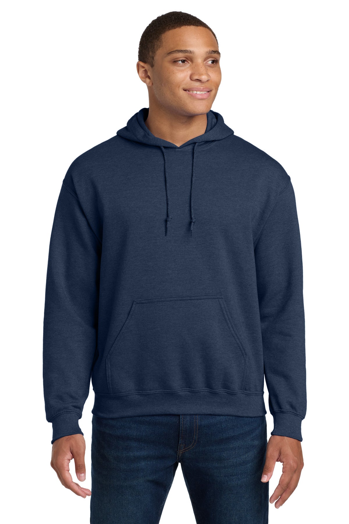 Front View of HthrDkNavy Gildan - Heavy Blend Hooded Sweatshirt. 18500