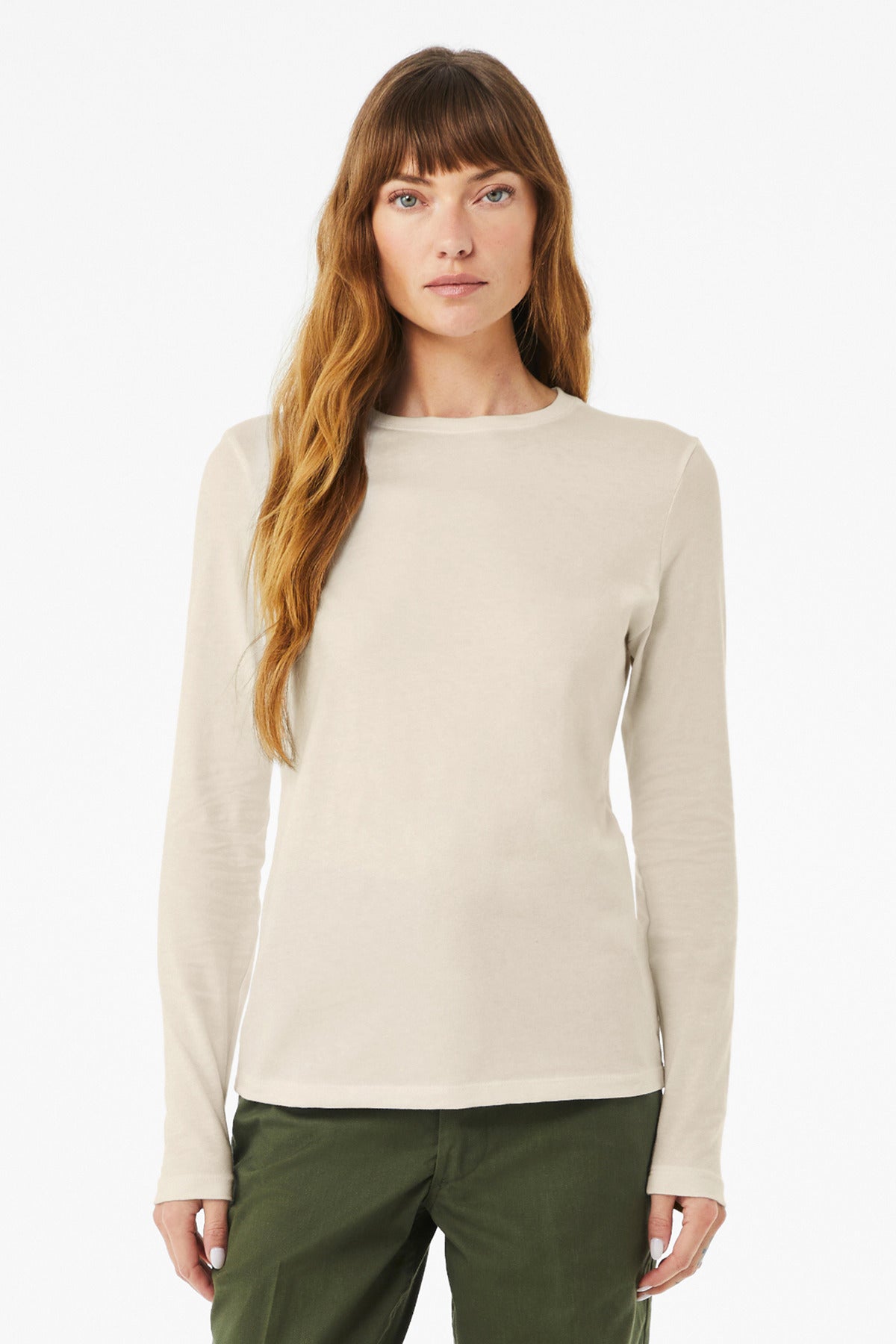 Front View of HthrDust BELLA+CANVAS Women's Jersey Long Sleeve Tee BC6500