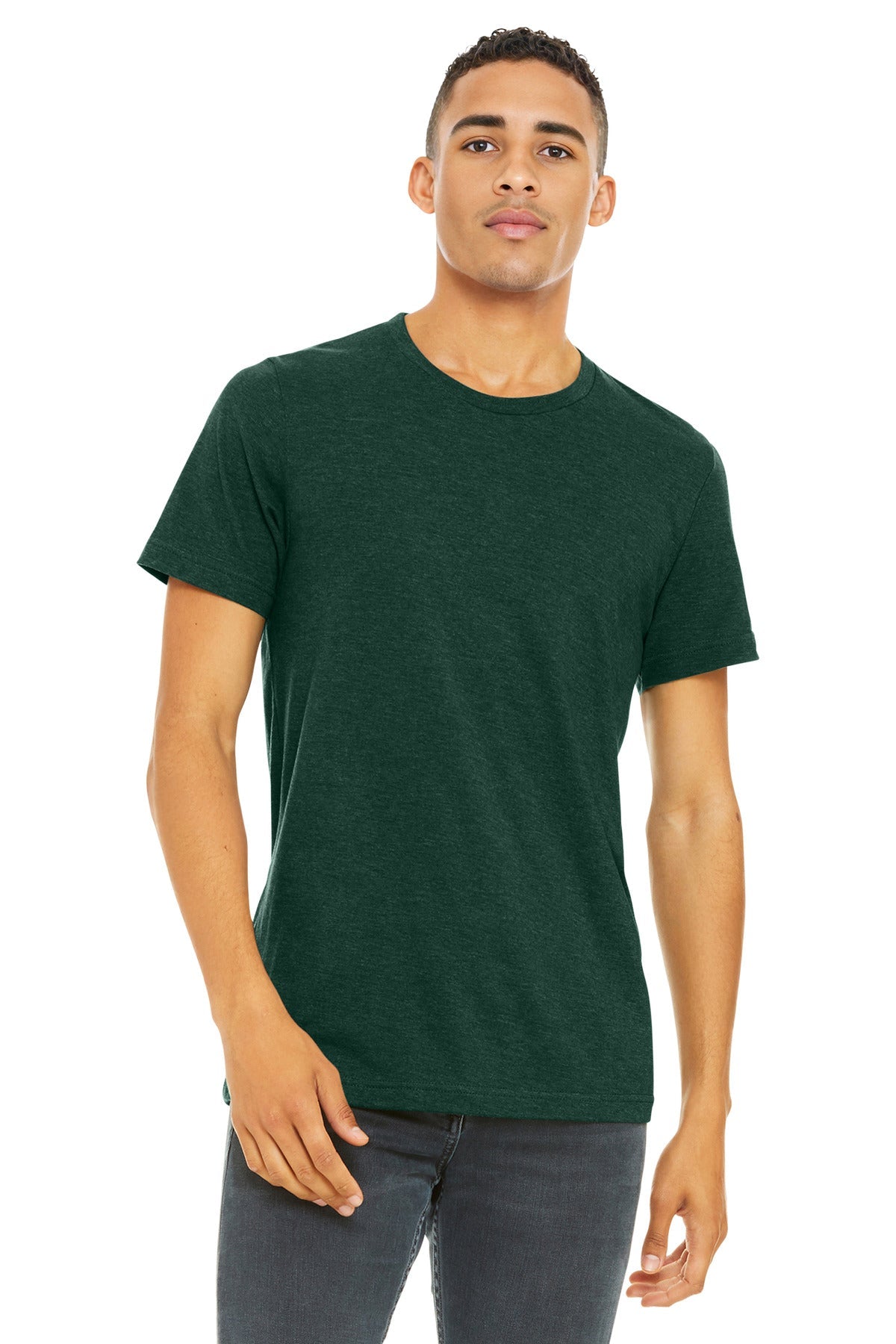 Front View of HthrEmrld BELLA+CANVAS Unisex Heather CVC Short Sleeve Tee. BC3001CVC