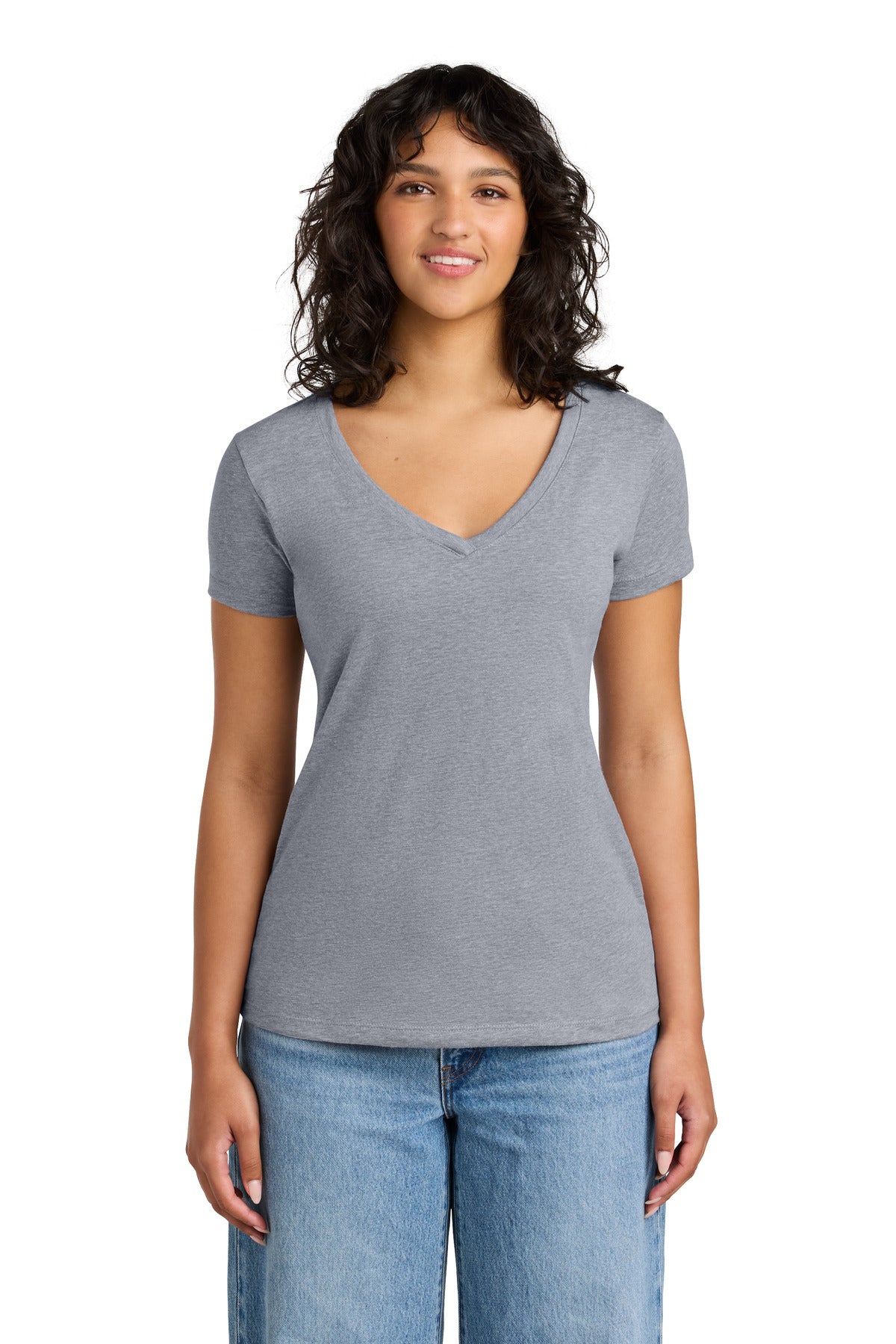Front View of HthrGray Next Level Apparel Women's Ideal V-Neck Tee NL1540