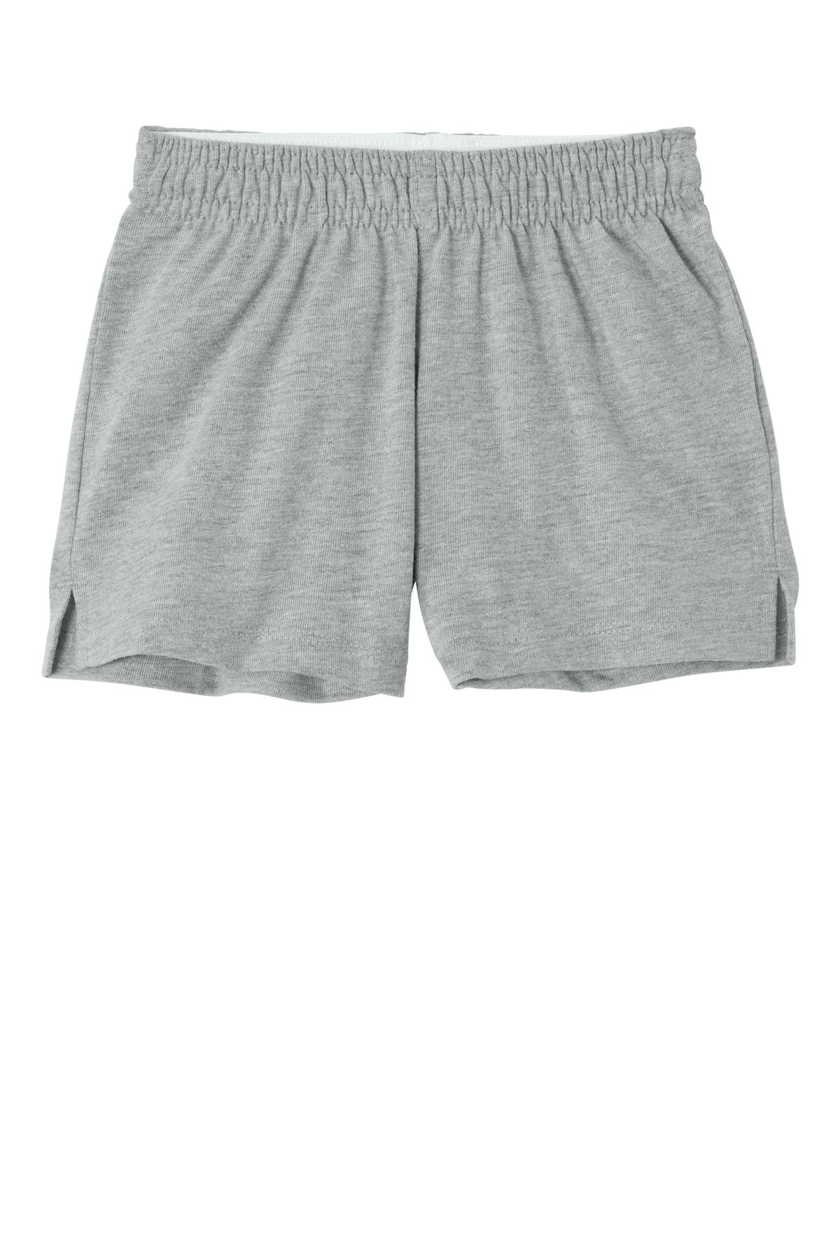 Front View of HthrGrey Sport-Tek Girls Jersey Knit Squad Short YGST311
