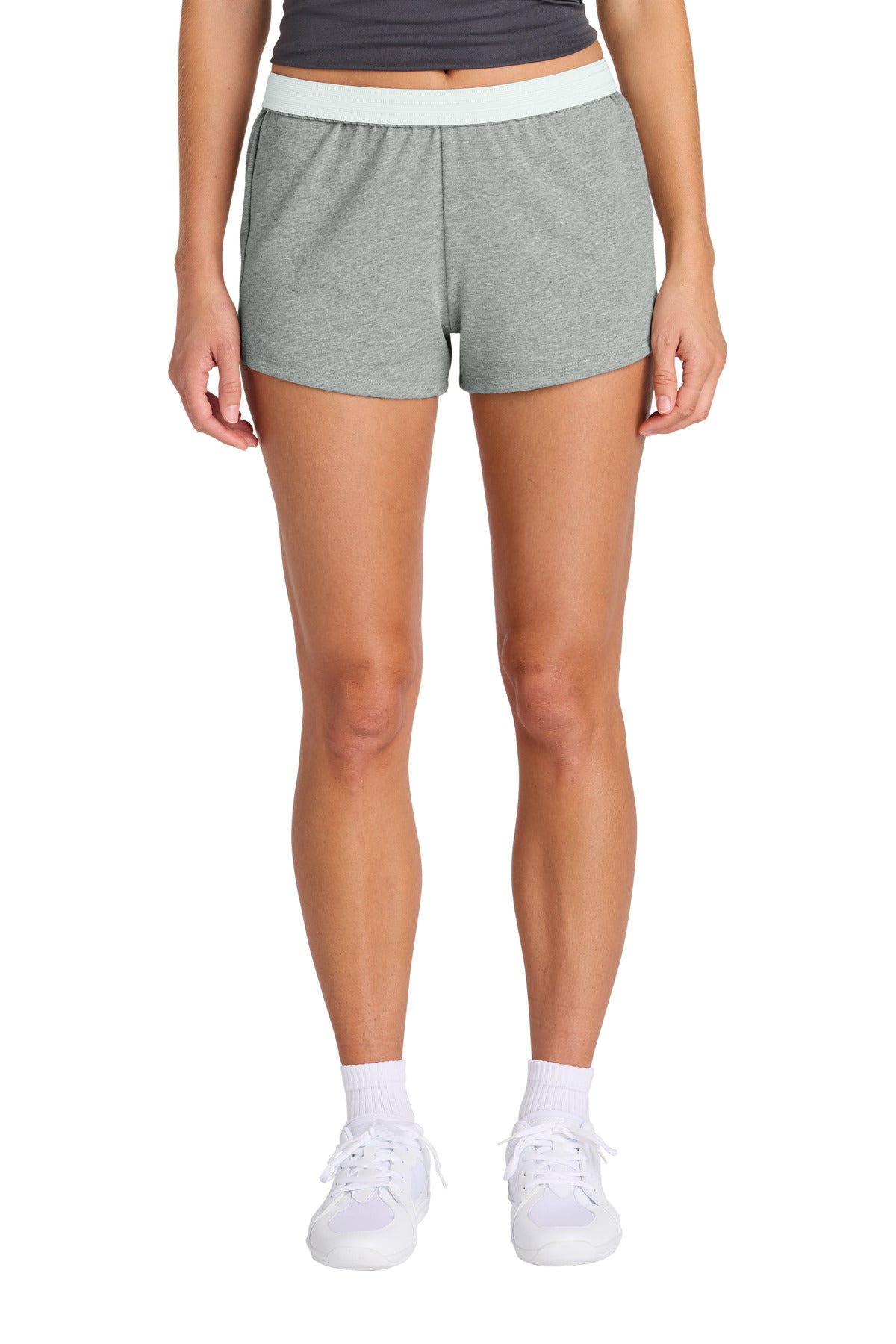 Front View of HthrGrey Sport-Tek Women's Jersey Knit Squad Short LST311