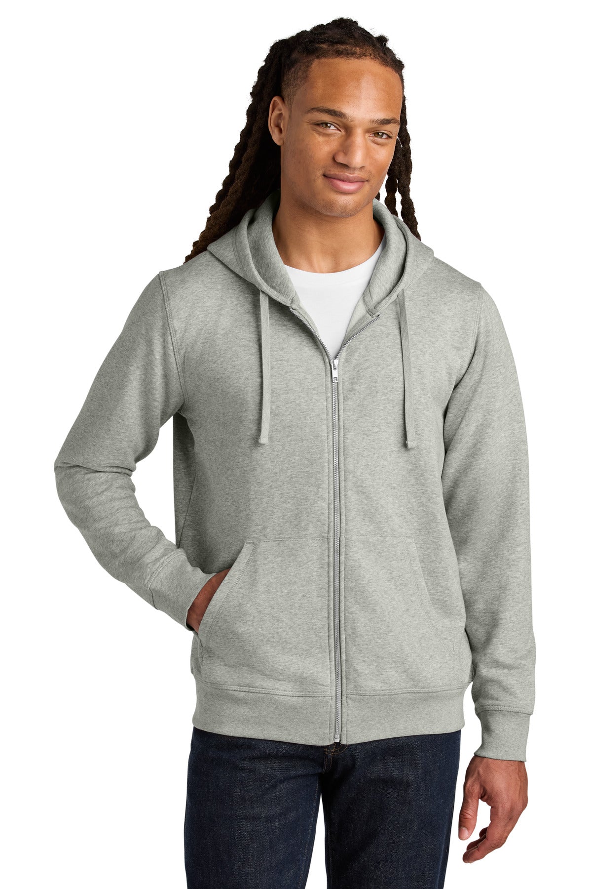 Front View of HthrGrey Stanley/Stella Unisex Mixer Full-Zip Hooded Sweatshirt SXU011