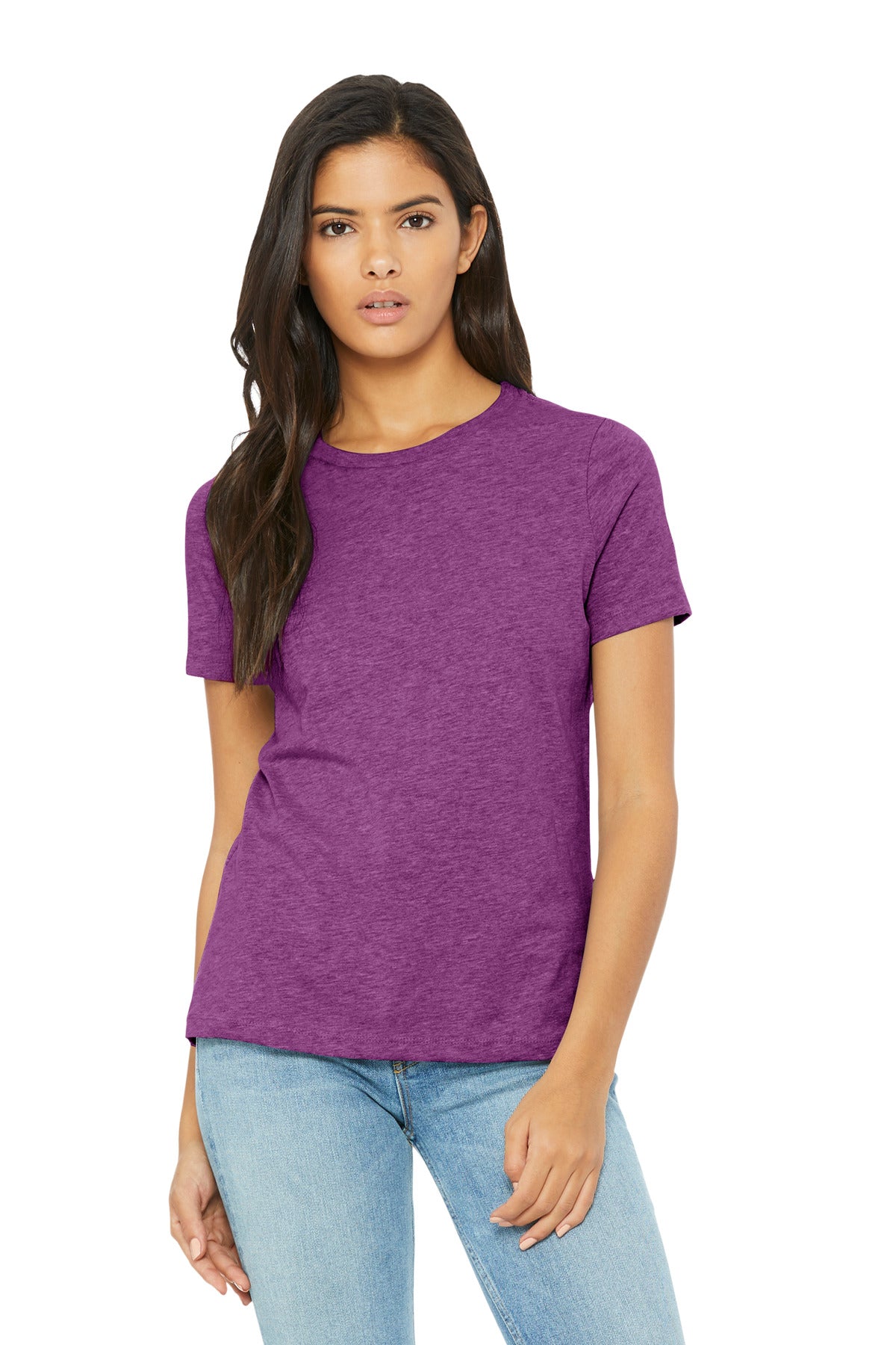 Front View of HthrMagnta BELLA+CANVAS Women's Relaxed CVC Tee BC6400CVC
