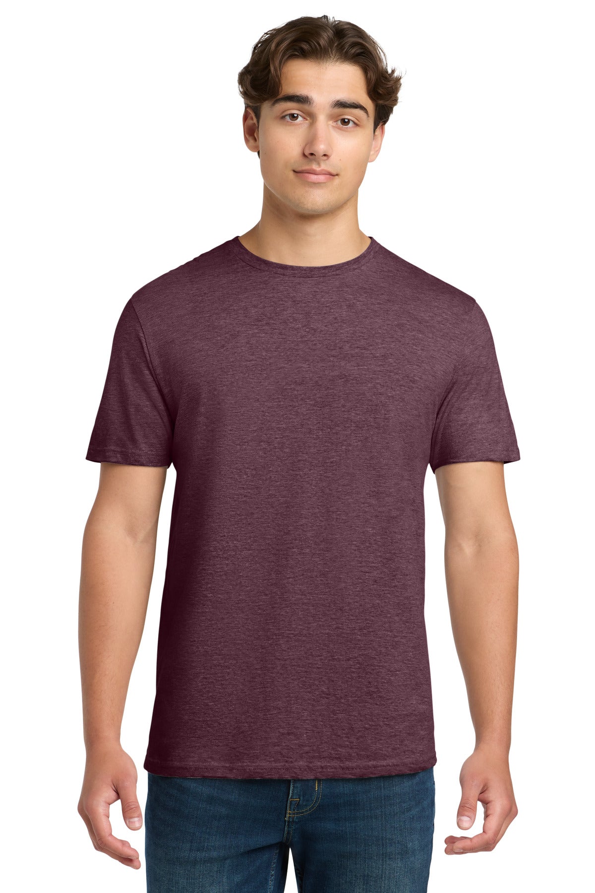 Front View of HthrMaroon Gildan Softstyle T-Shirt. 64000