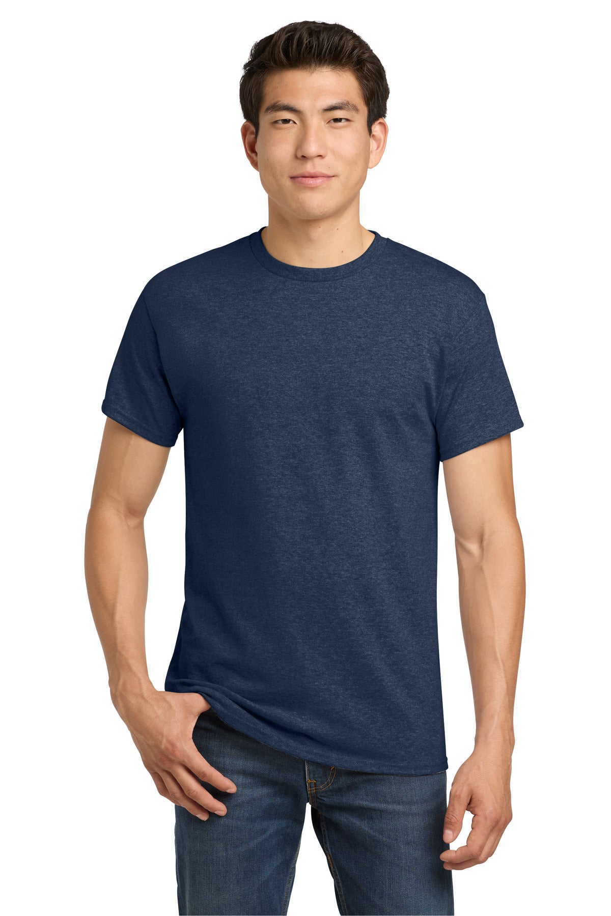 Front View of HthrNavy Gildan - Heavy Cotton 100% Cotton T-Shirt. 5000