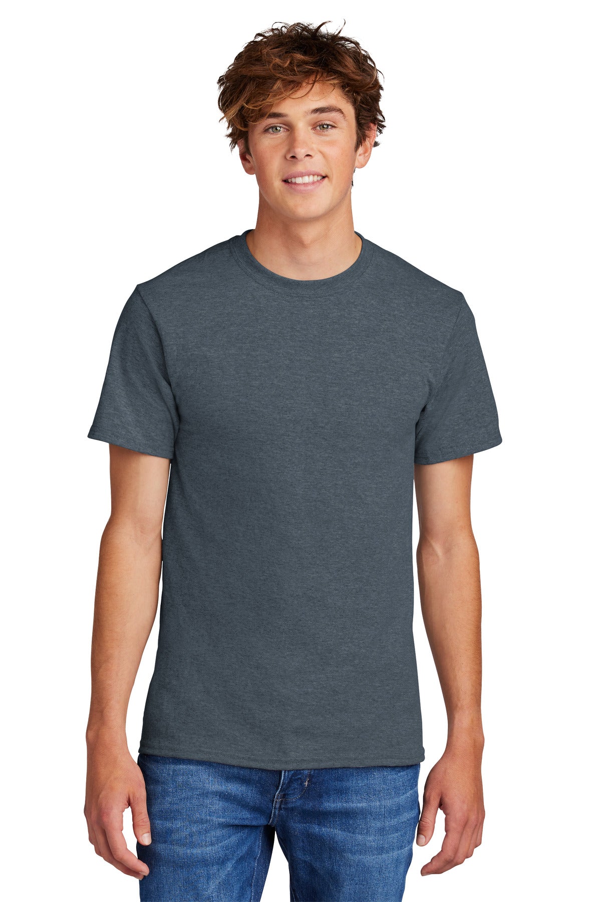 Front View of HthrNavy Port & Co Core Blend Tee. PC55