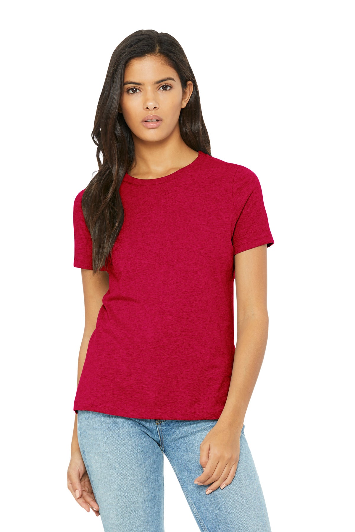 Front View of HthrRed BELLA+CANVAS Women's Relaxed CVC Tee BC6400CVC