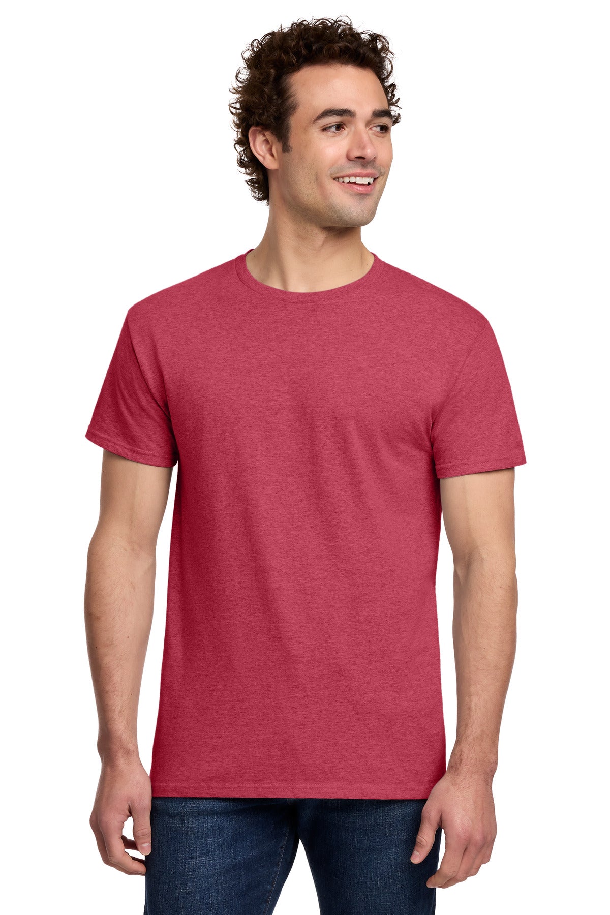 Front View of HthrRed Gildan Light Cotton Tee 3000