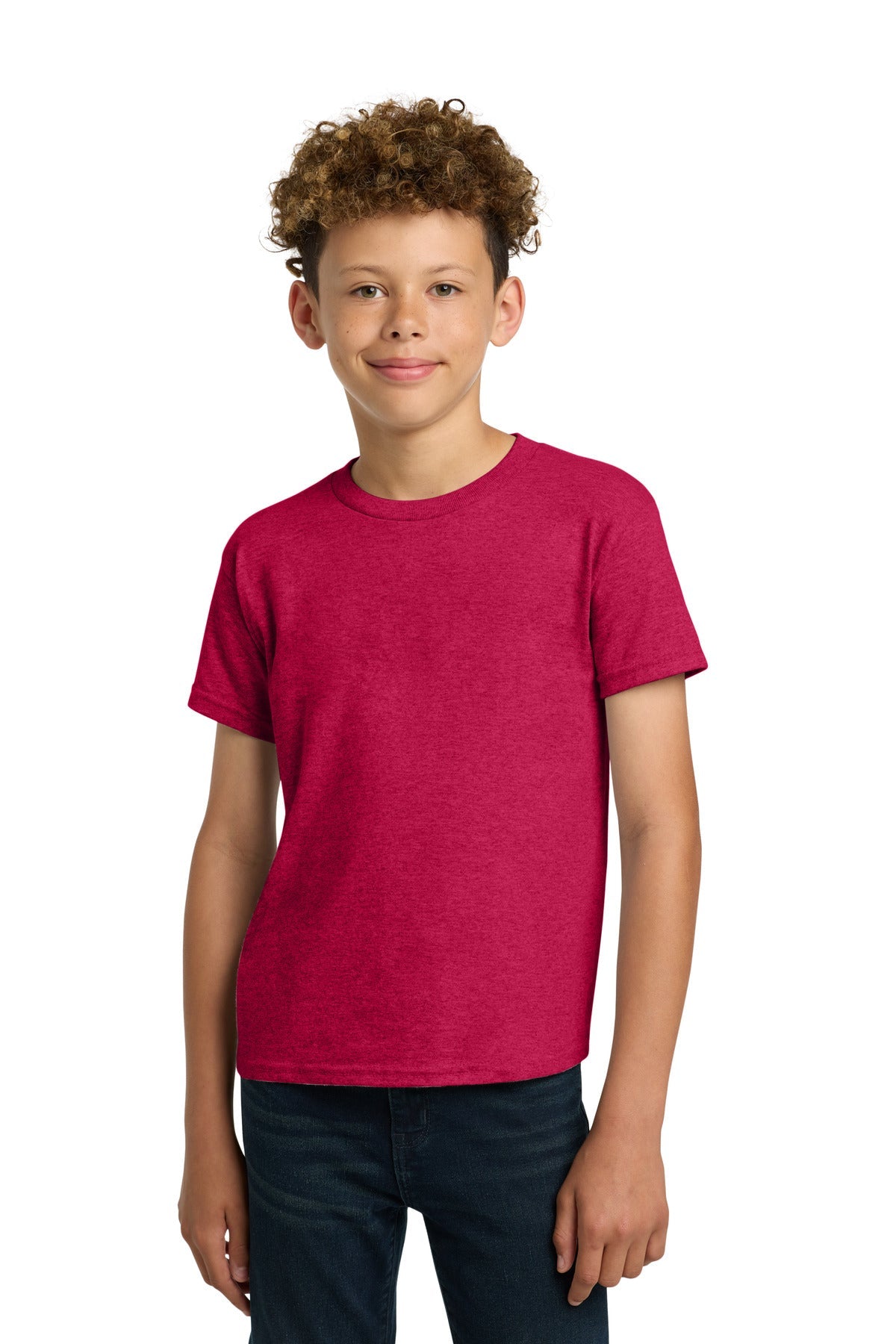 Front View of HthrRed Gildan - Youth Heavy Cotton 100% Cotton T-Shirt. 5000B