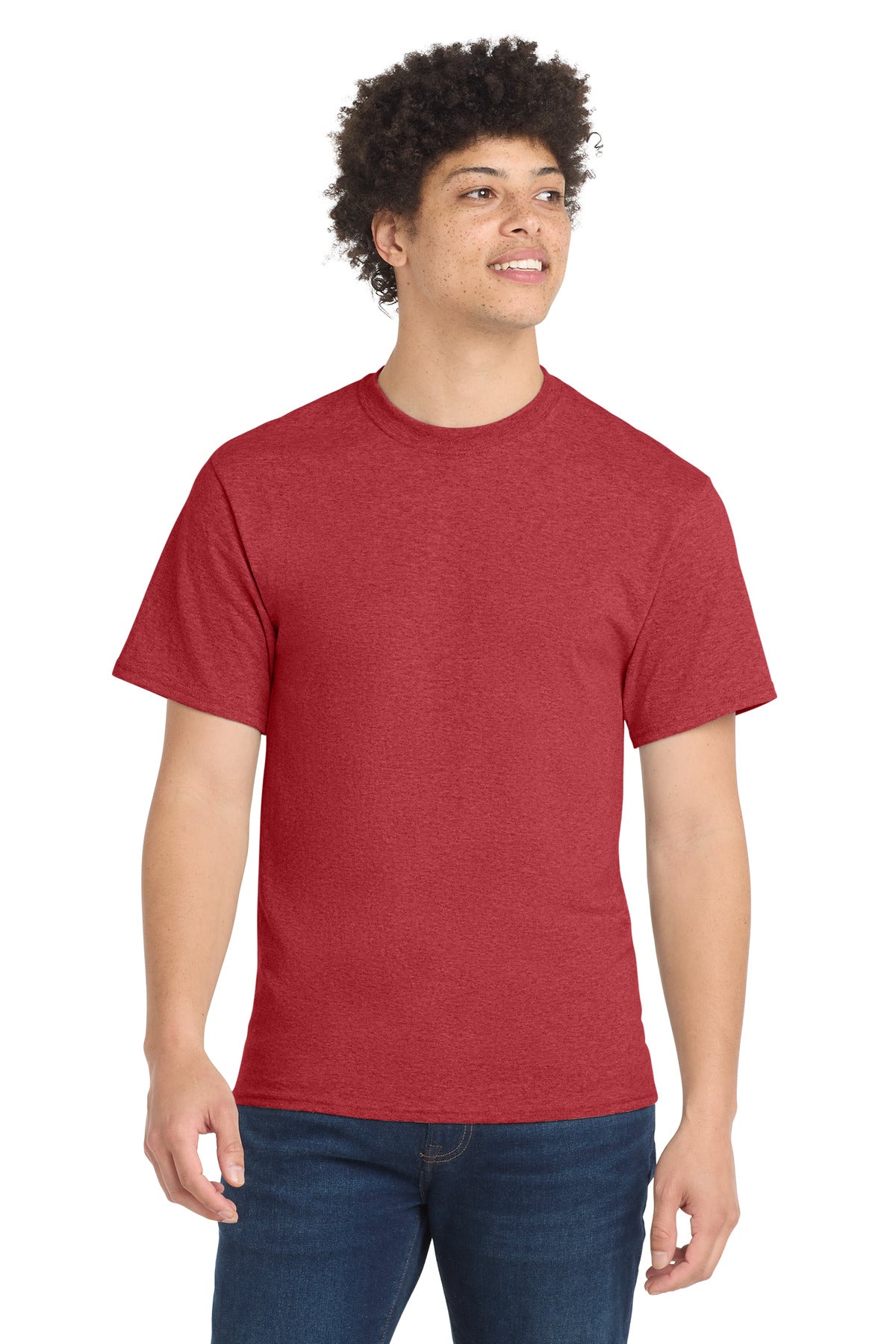 Front View of HthrRed Port & Co Core Blend Tee. PC55