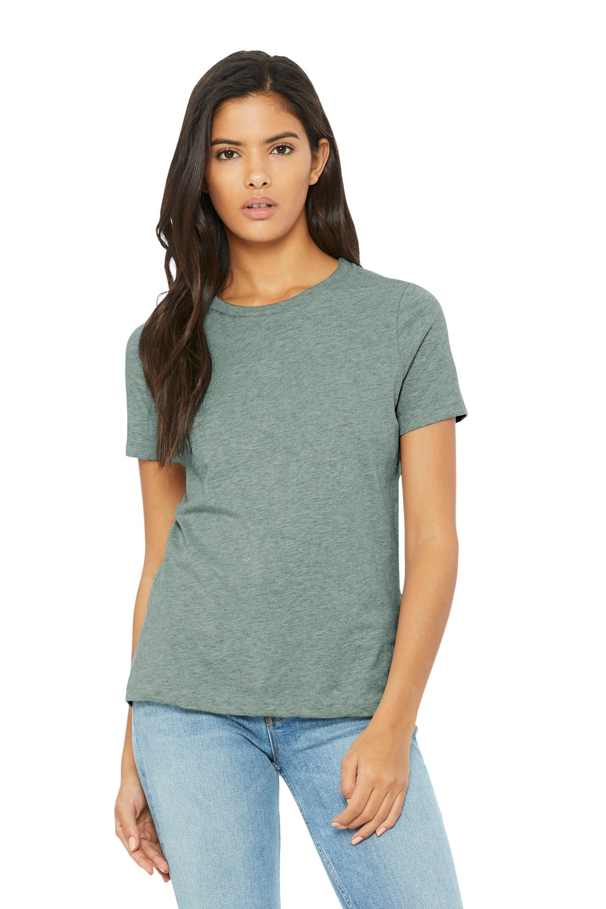 Front View of HthrSage BELLA+CANVAS Women's Relaxed CVC Tee BC6400CVC