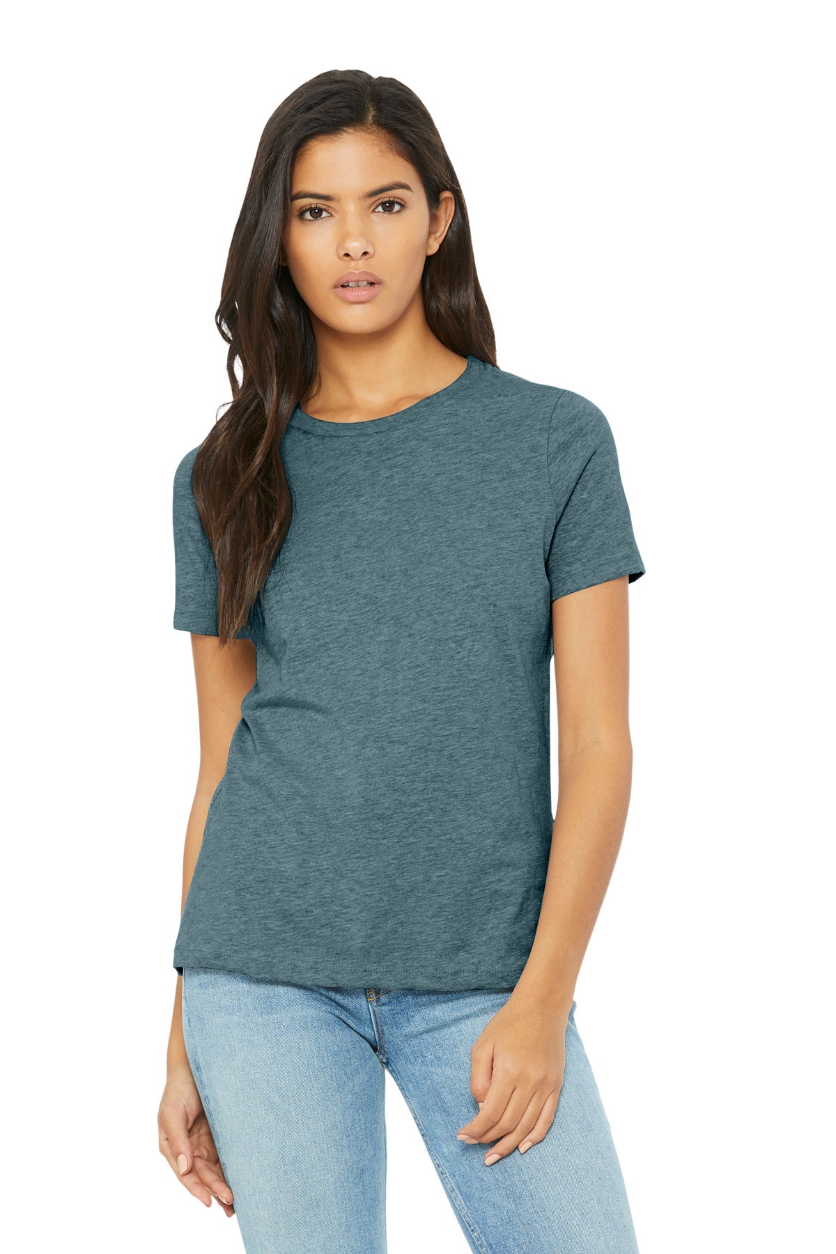 Front View of HthrSlate BELLA+CANVAS Women's Relaxed CVC Tee BC6400CVC