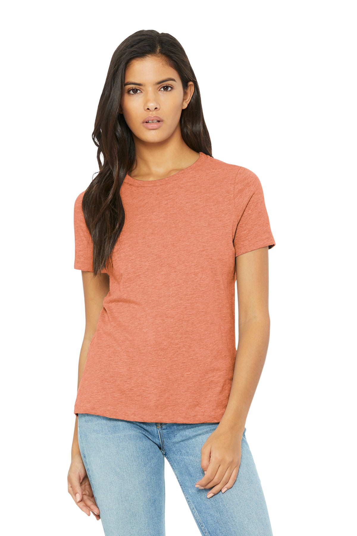 Front View of HthrSunset BELLA+CANVAS Women's Relaxed CVC Tee BC6400CVC