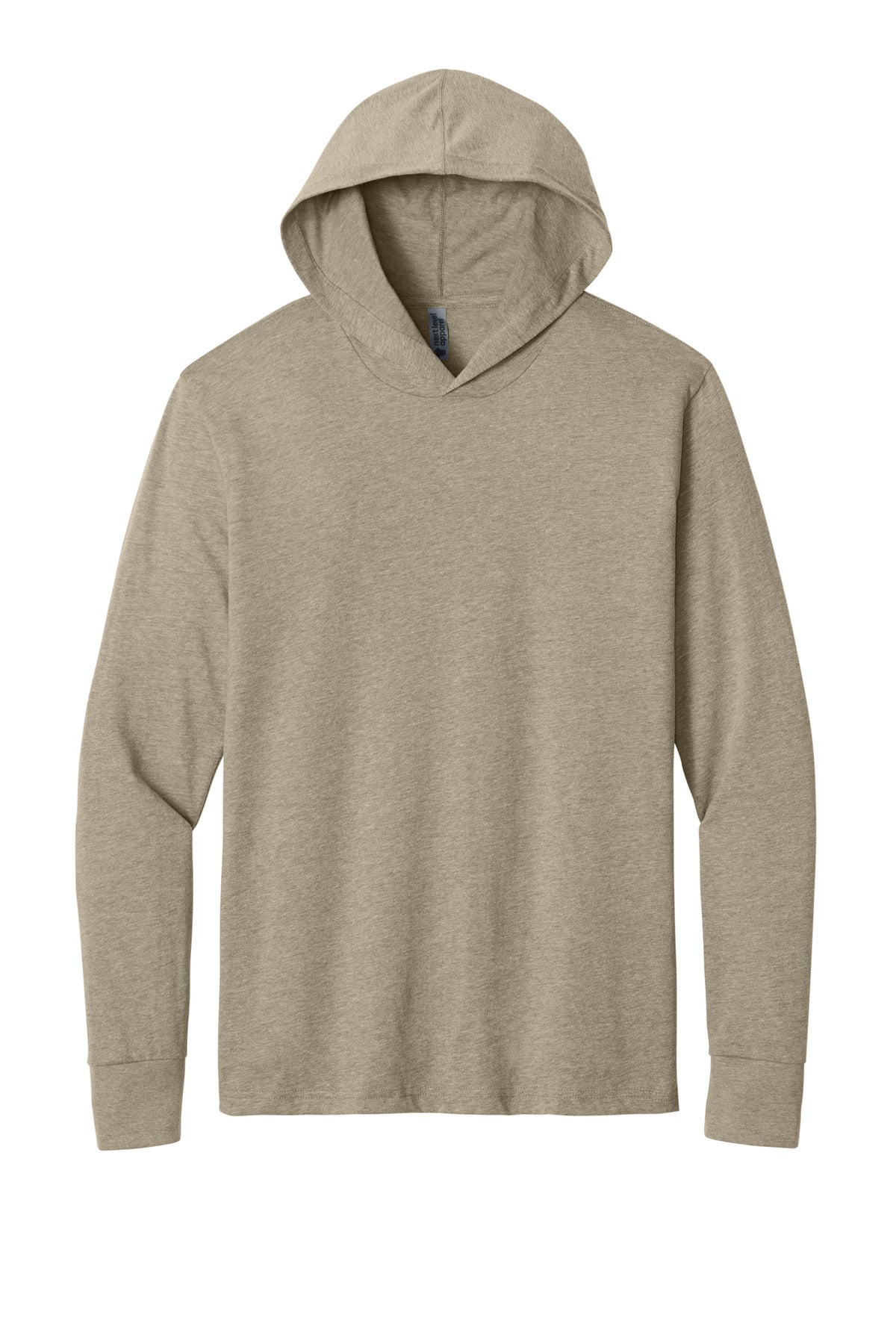 Front View of HthrTan Next Level Apparel CVC Long Sleeve Hoodie NL6221