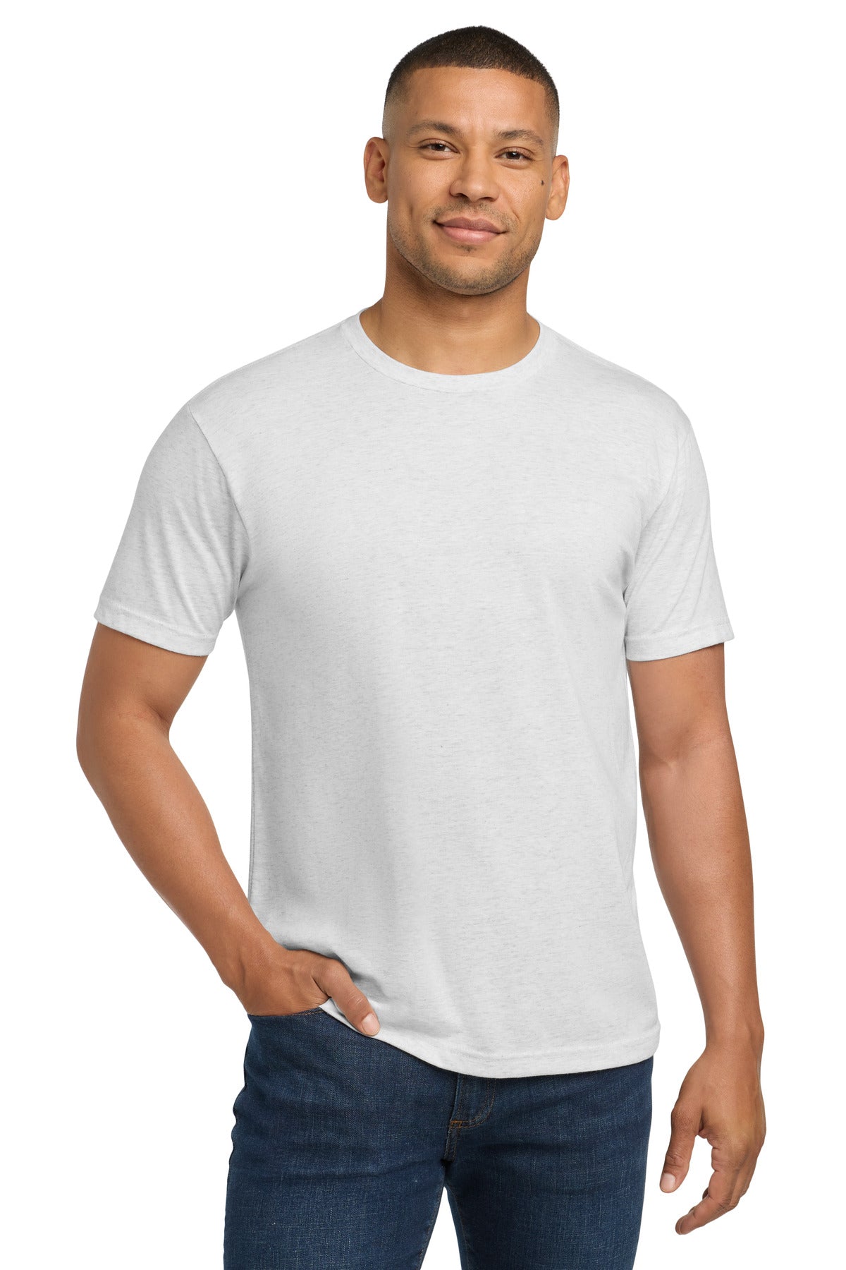 Front View of HthrWhite Next Level Apparel Adult Tri-Blend Tee. NL6010