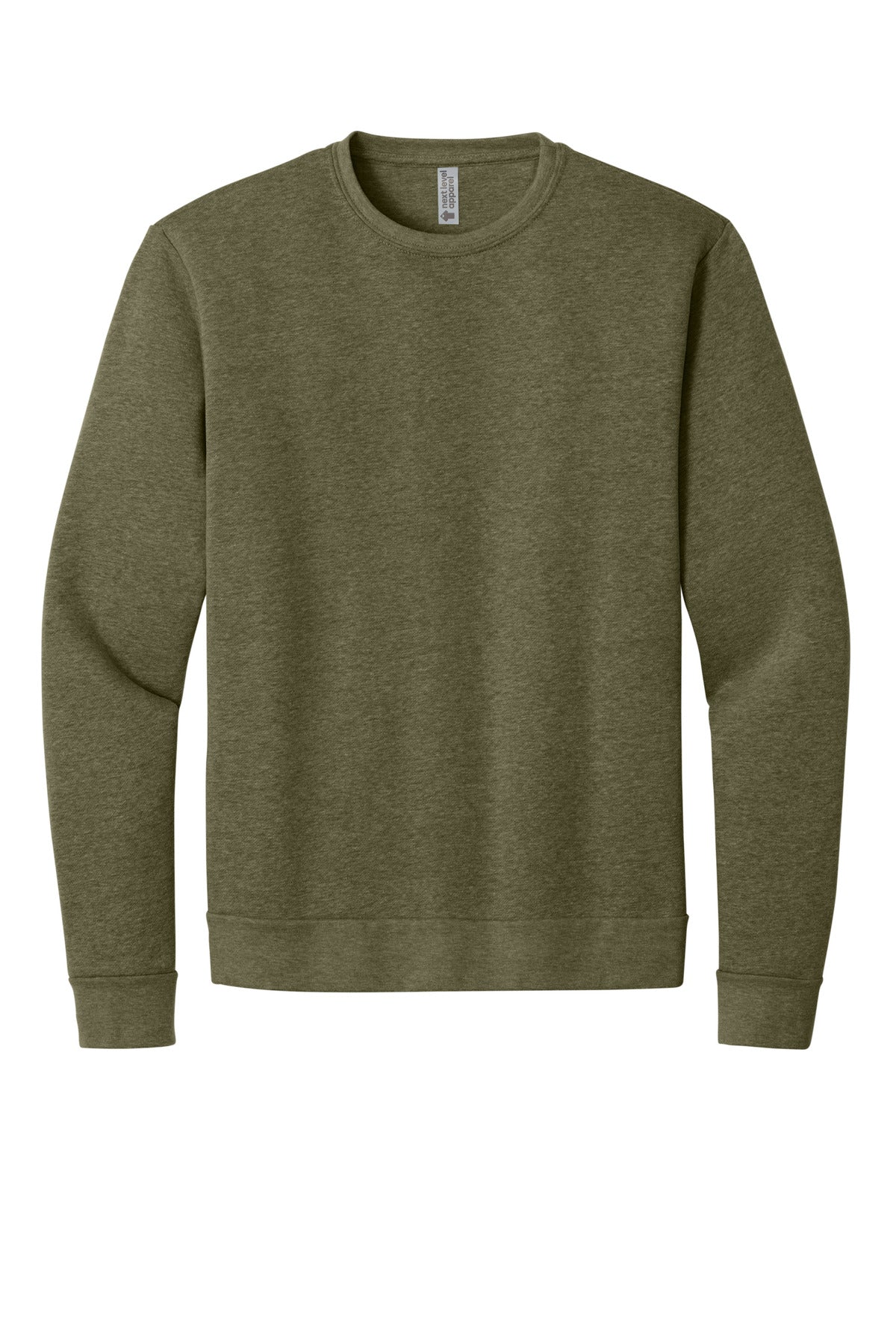 Front View of HtMltGrn Next Level Apparel Adult Malibu Crewneck Sweatshirt NL9002
